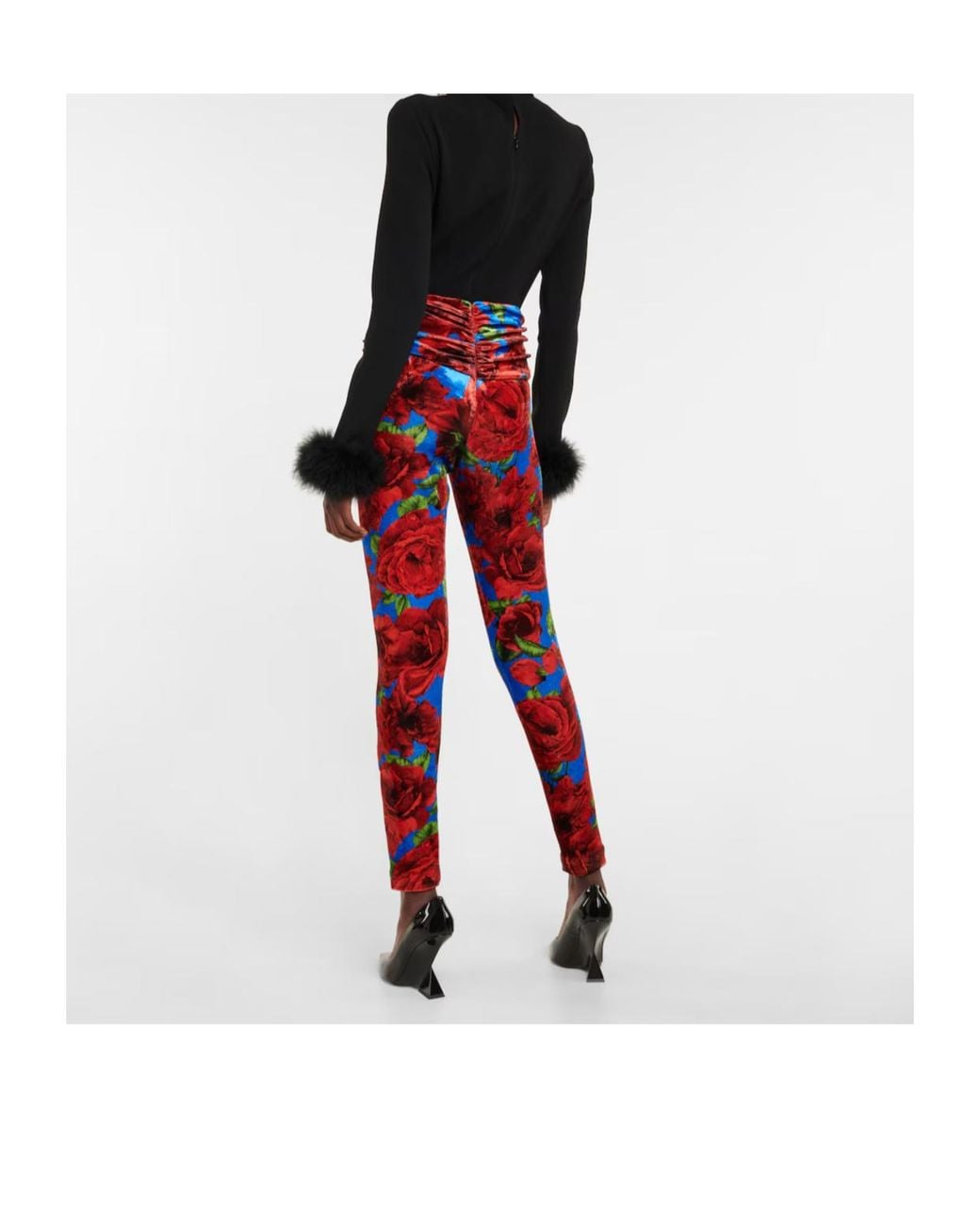 Magda Butrym Red Floral Velvet Leggings