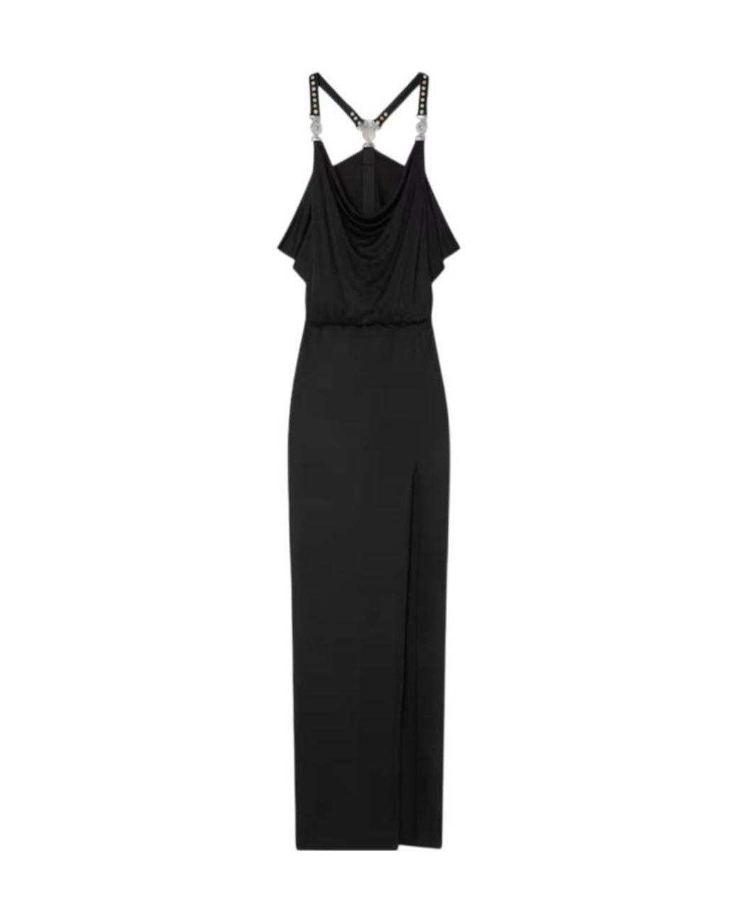 Versace Black Sleeveless Gathered Gown