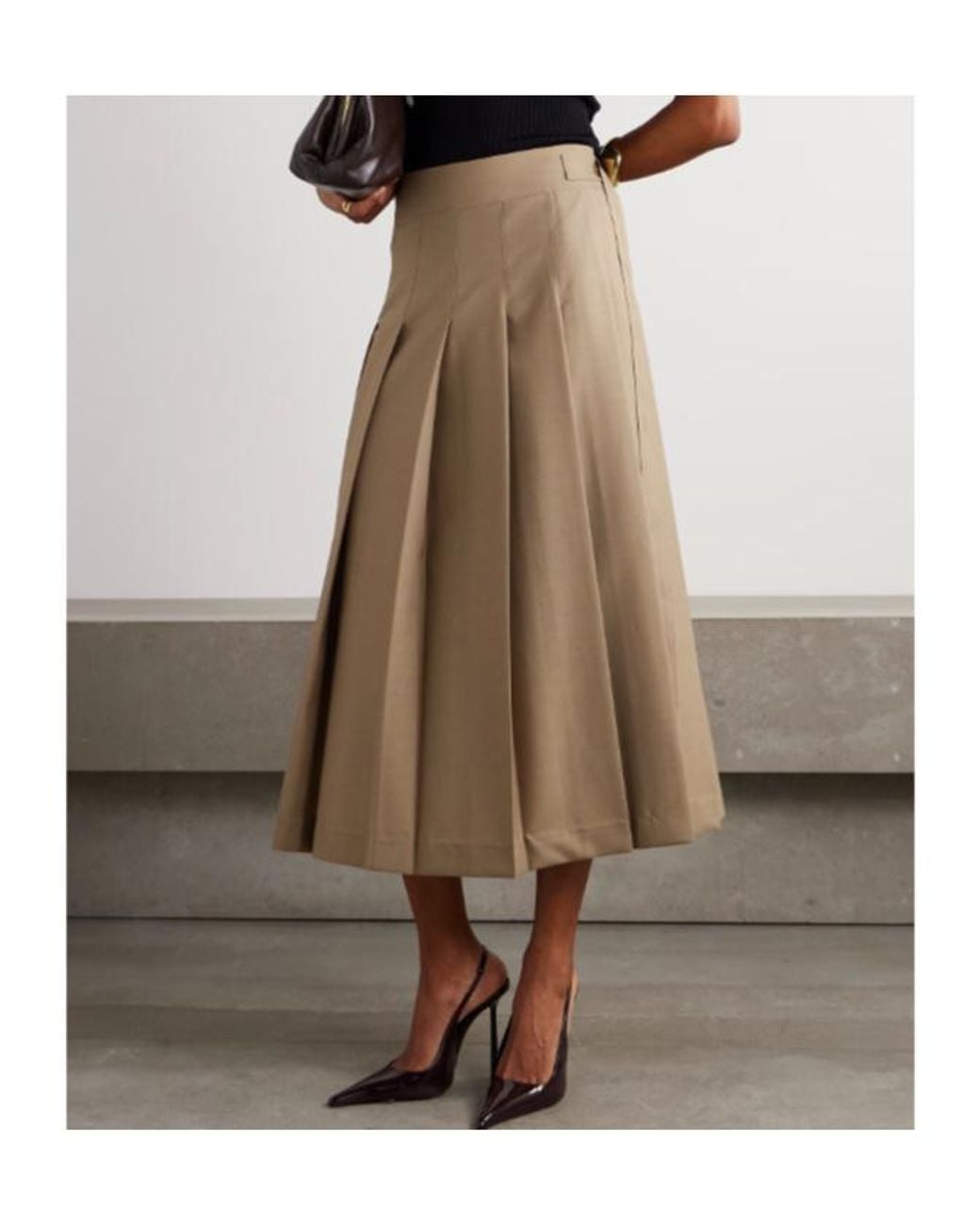 Rohe Natural Pleated Wool-Blend Midi Wrap Skirt