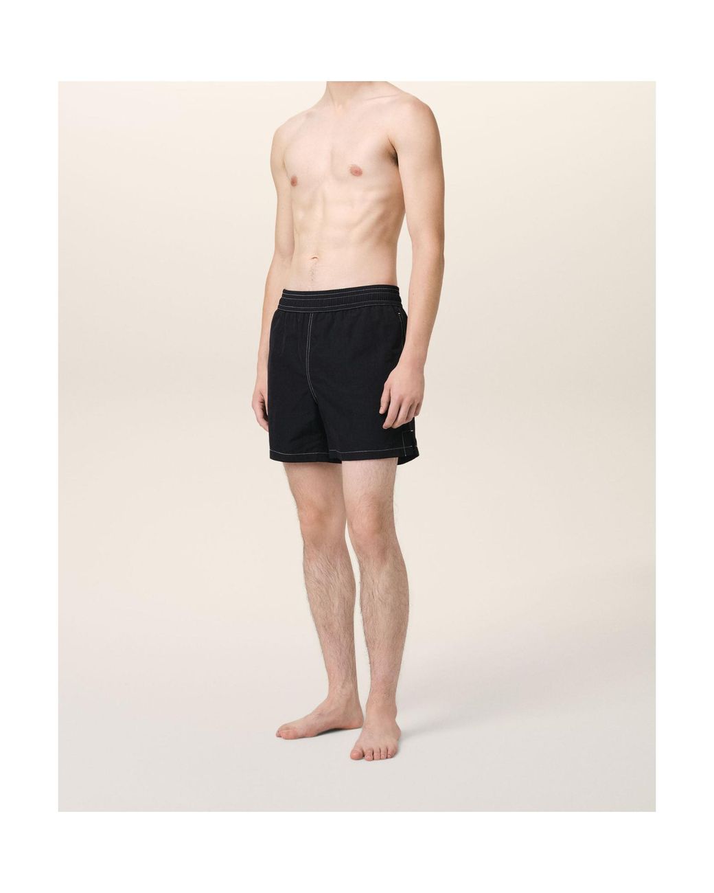 AMI Black Logo Embroidered Swim Shorts for men