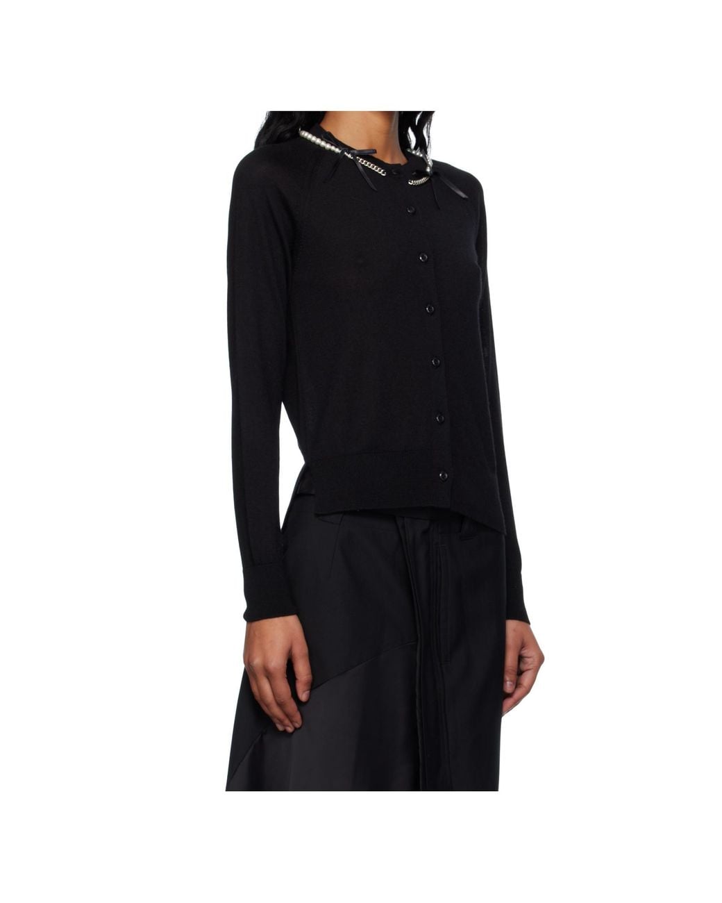 Simone Rocha Black Pearl Chain Bow Cardigan