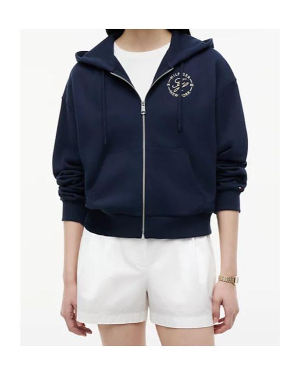 Tommy Hilfiger Blue Logo Embroidery Zip-Thru Hoody