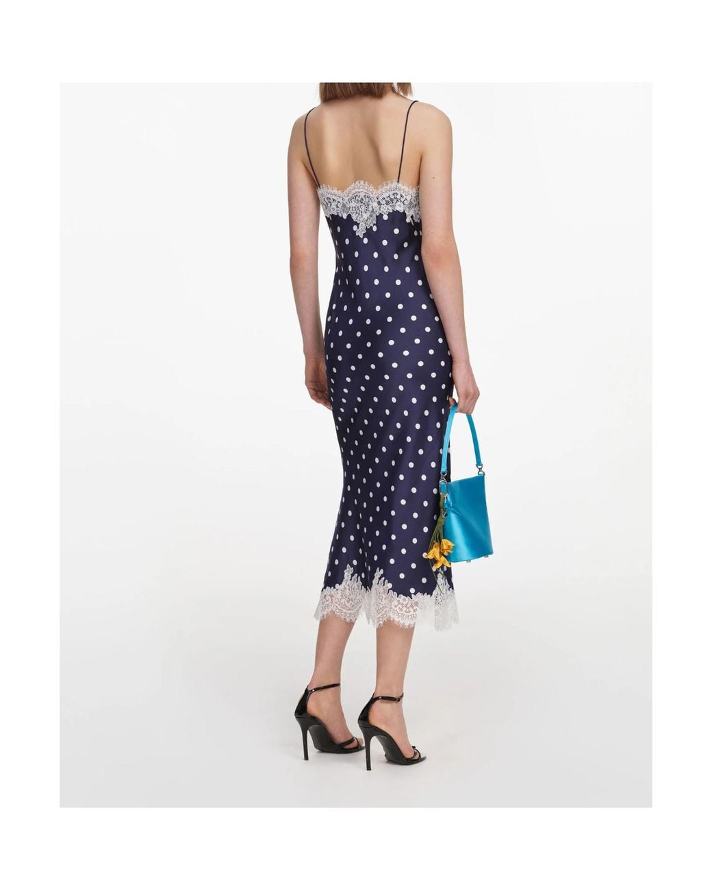 Self-Portrait Blue Satin Polka Dot Midi Dress