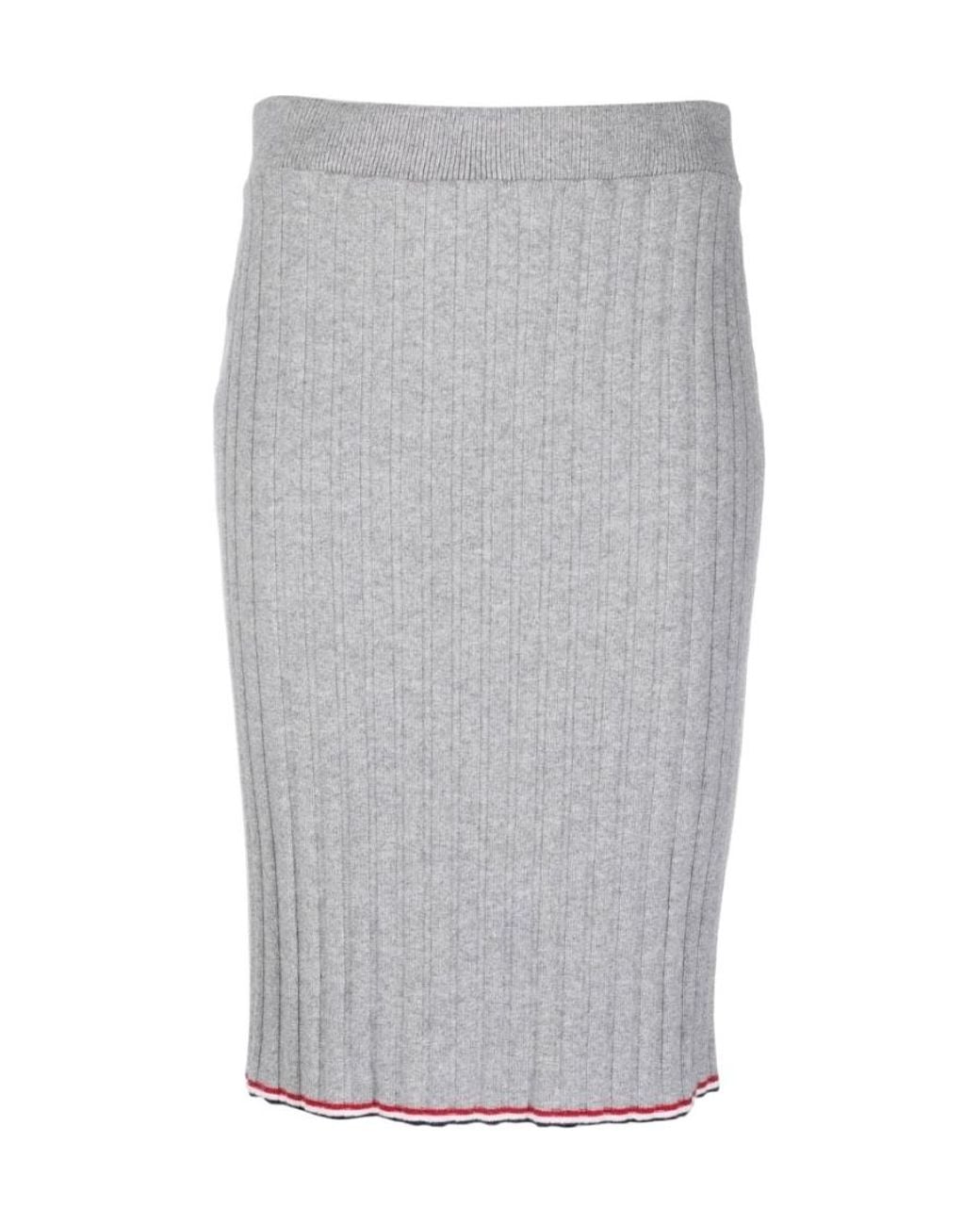 Thom Browne Gray Ribbed-Knit Cashmere Pencil Skirt