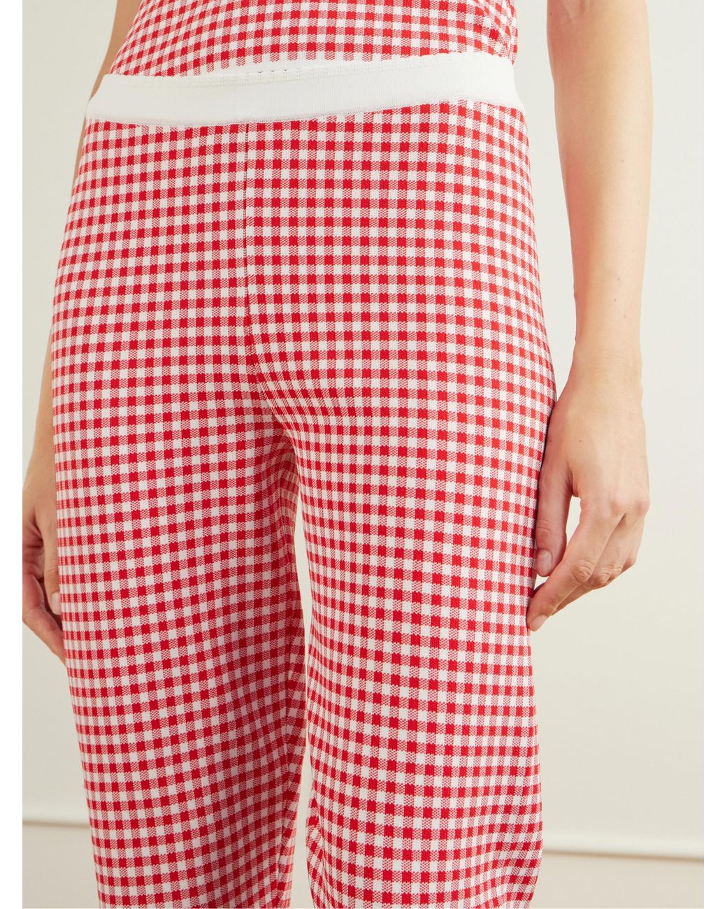 Posse Pink Micah Checked Jersey Straight-Leg Capri Pants
