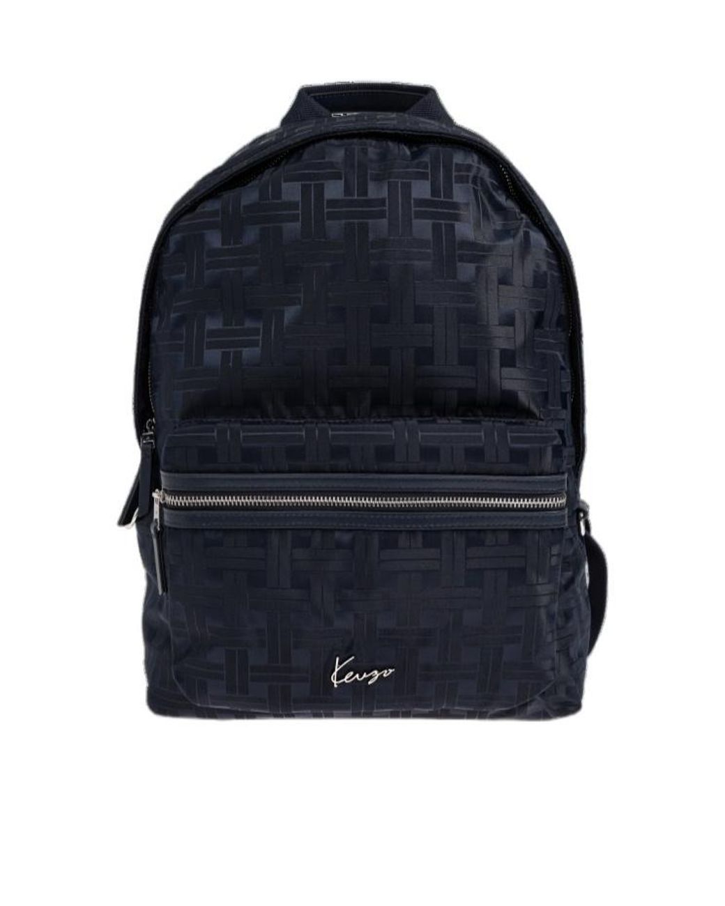 KENZO Blue Woven-Pattern Zipped Backpack for men