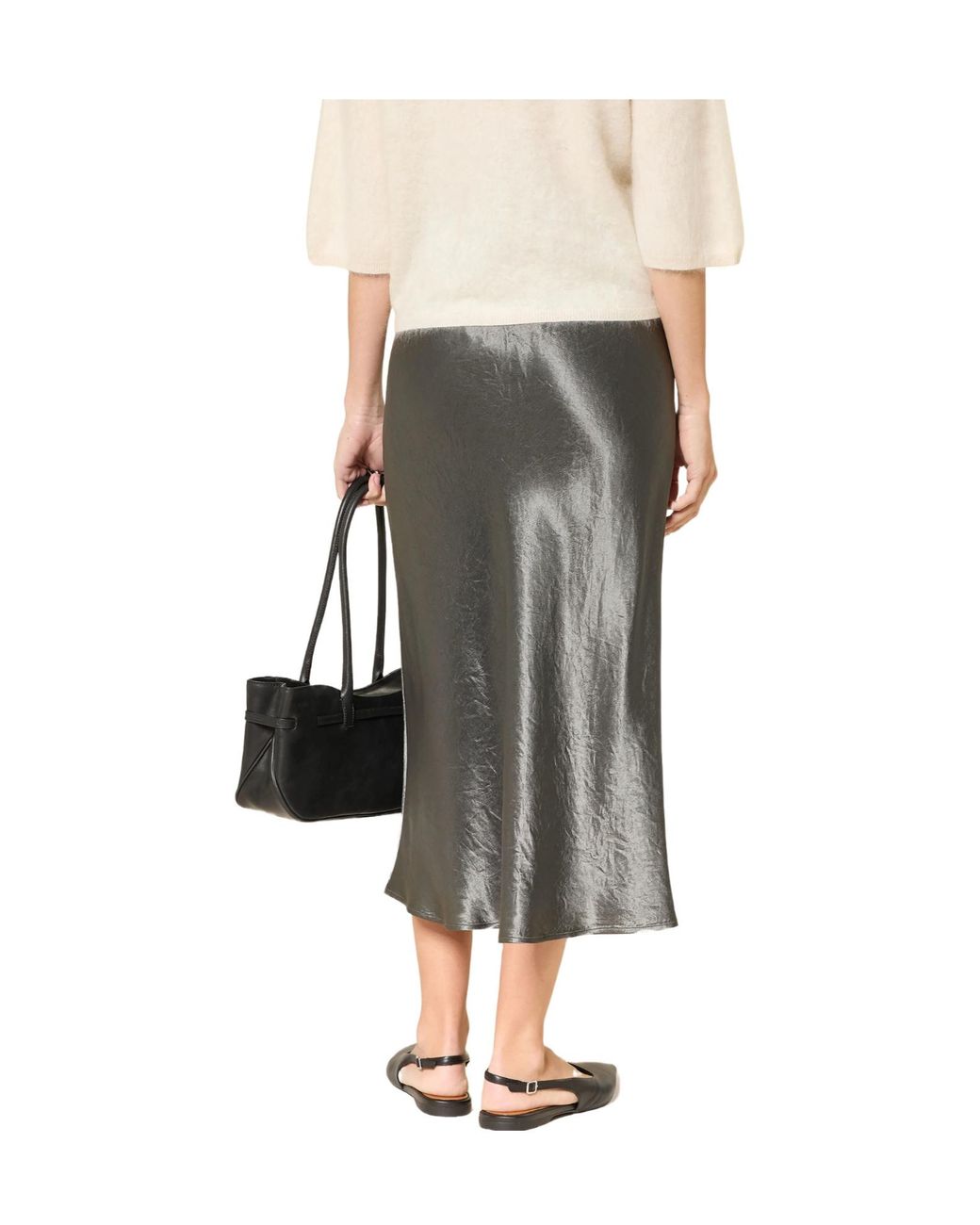 Max Mara Gray Satin-Finish Silk Skirt