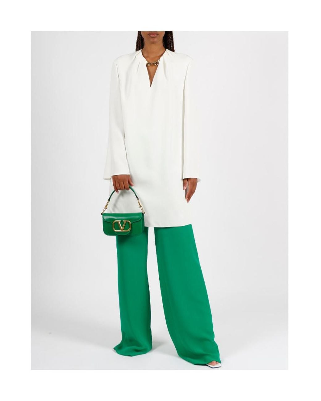 Valentino Green Silk Tailored Wide-Leg Trousers
