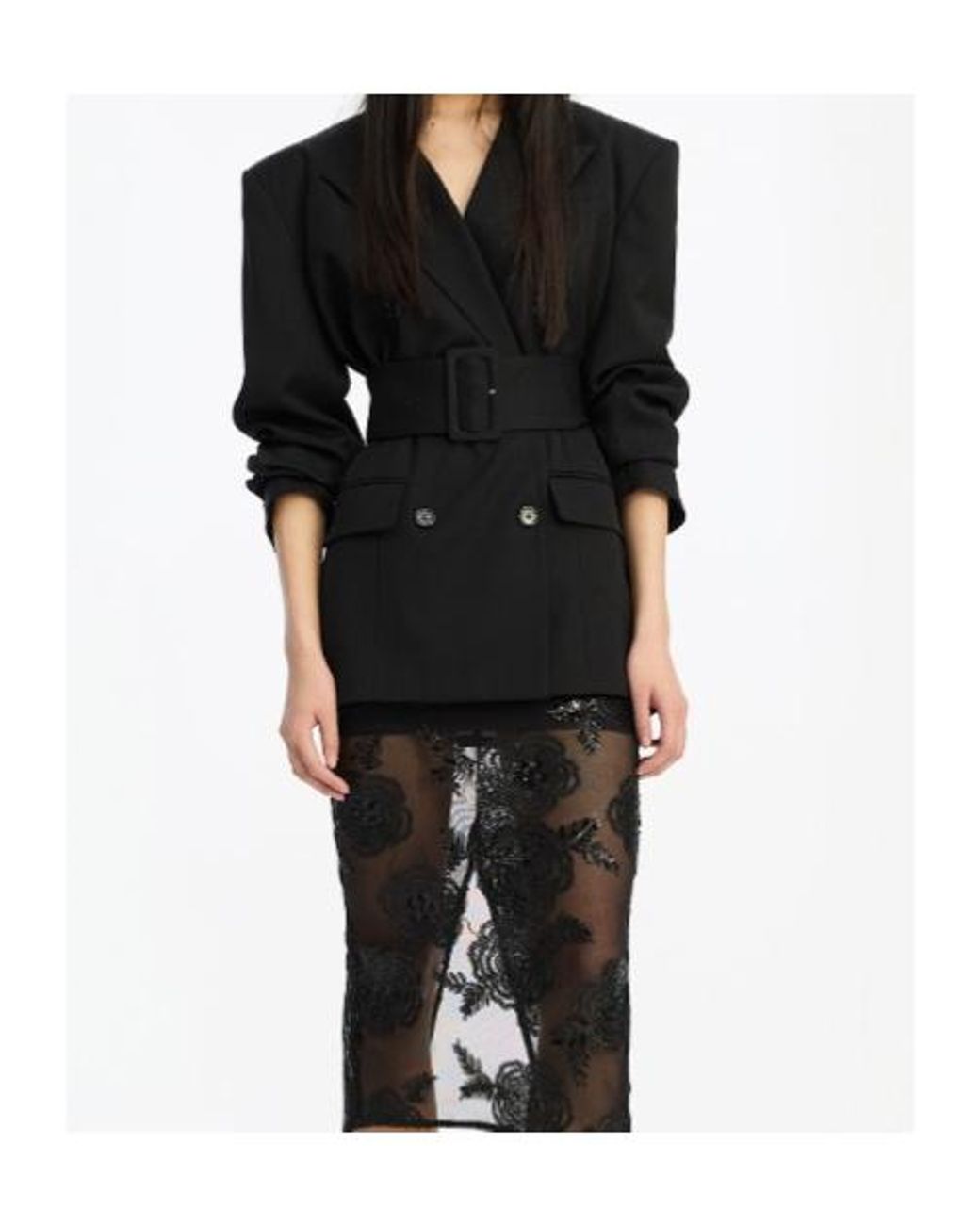 ROTATE BIRGER CHRISTENSEN Black Belted Double-Breasted Blazer