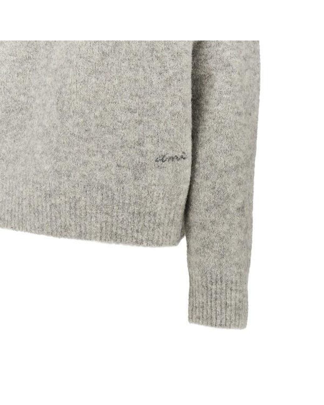 AMI Gray Embroidered Logo Alpaca Sweater for men