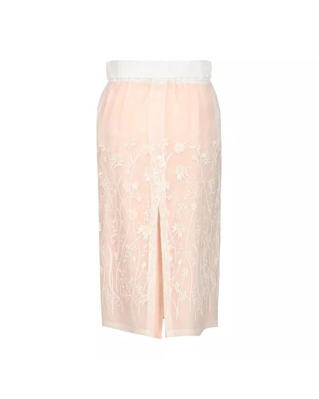 P.A.R.O.S.H. White Floral-Embroidered Midi Skirt