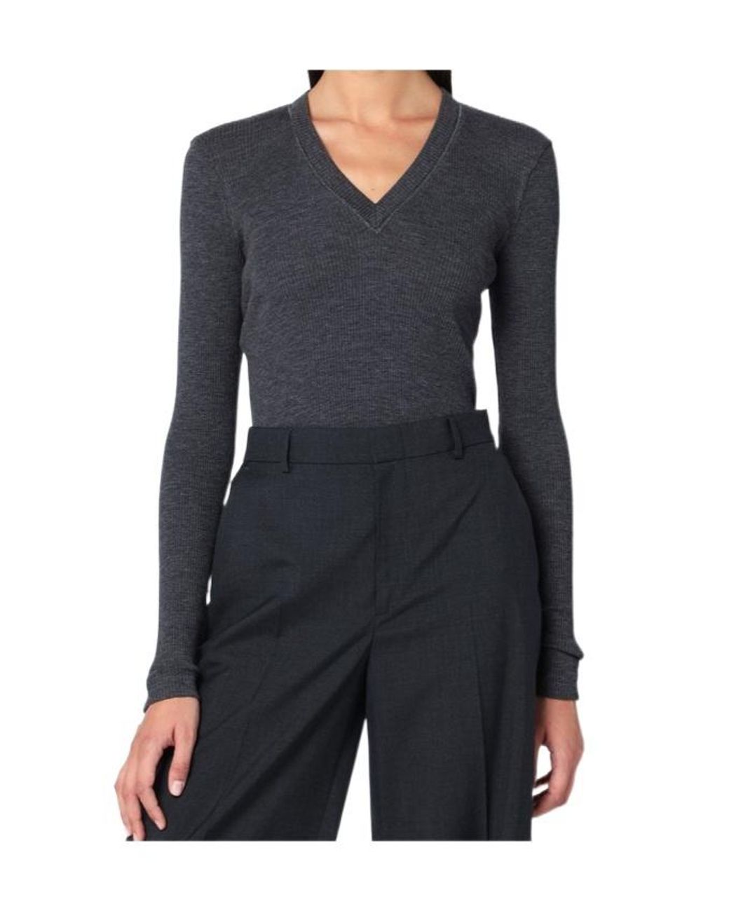 Brunello Cucinelli Blue Shiny Trim Ribbed Top
