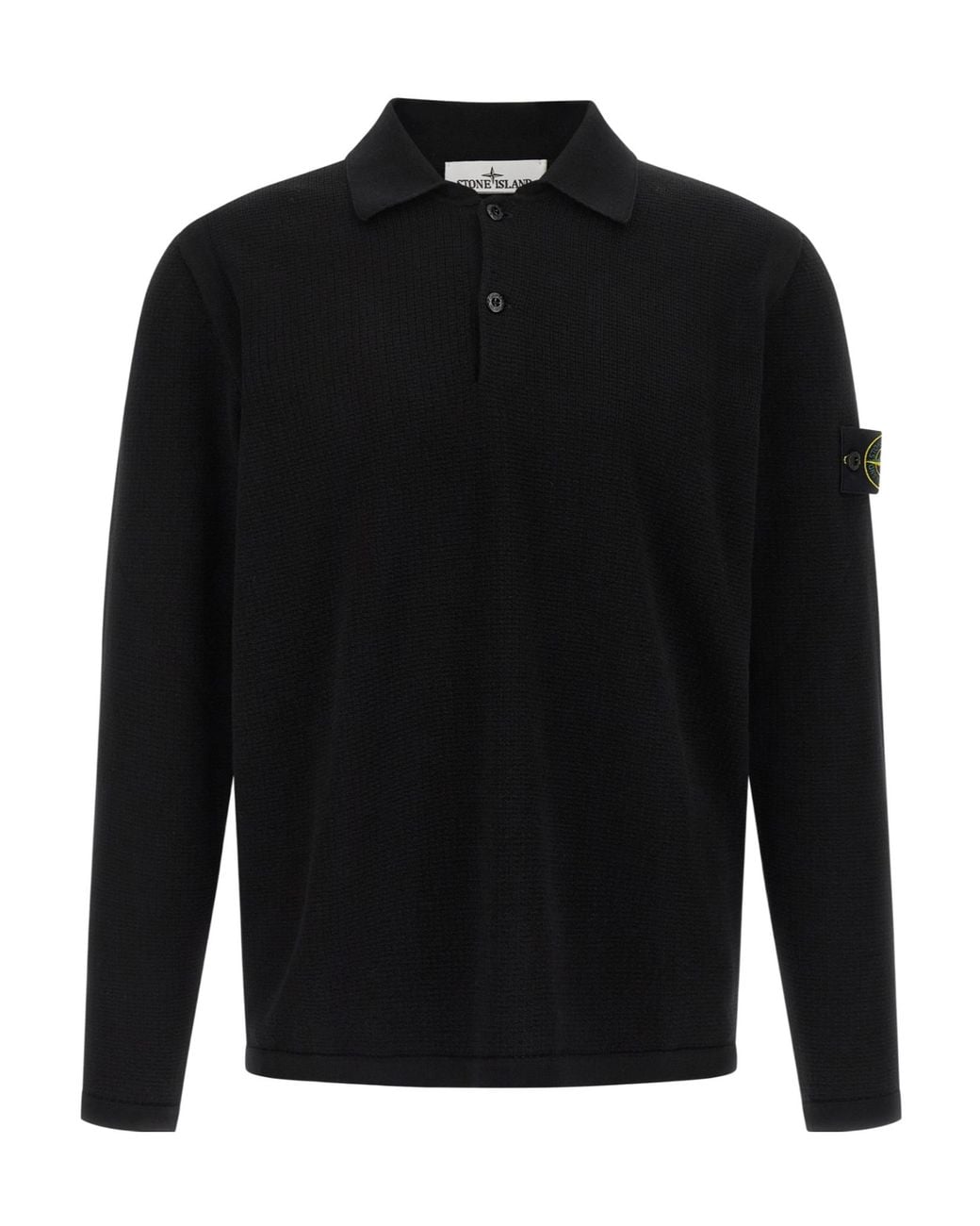 Stone Island Black Long-Sleeve Knit Polo Shirt for men