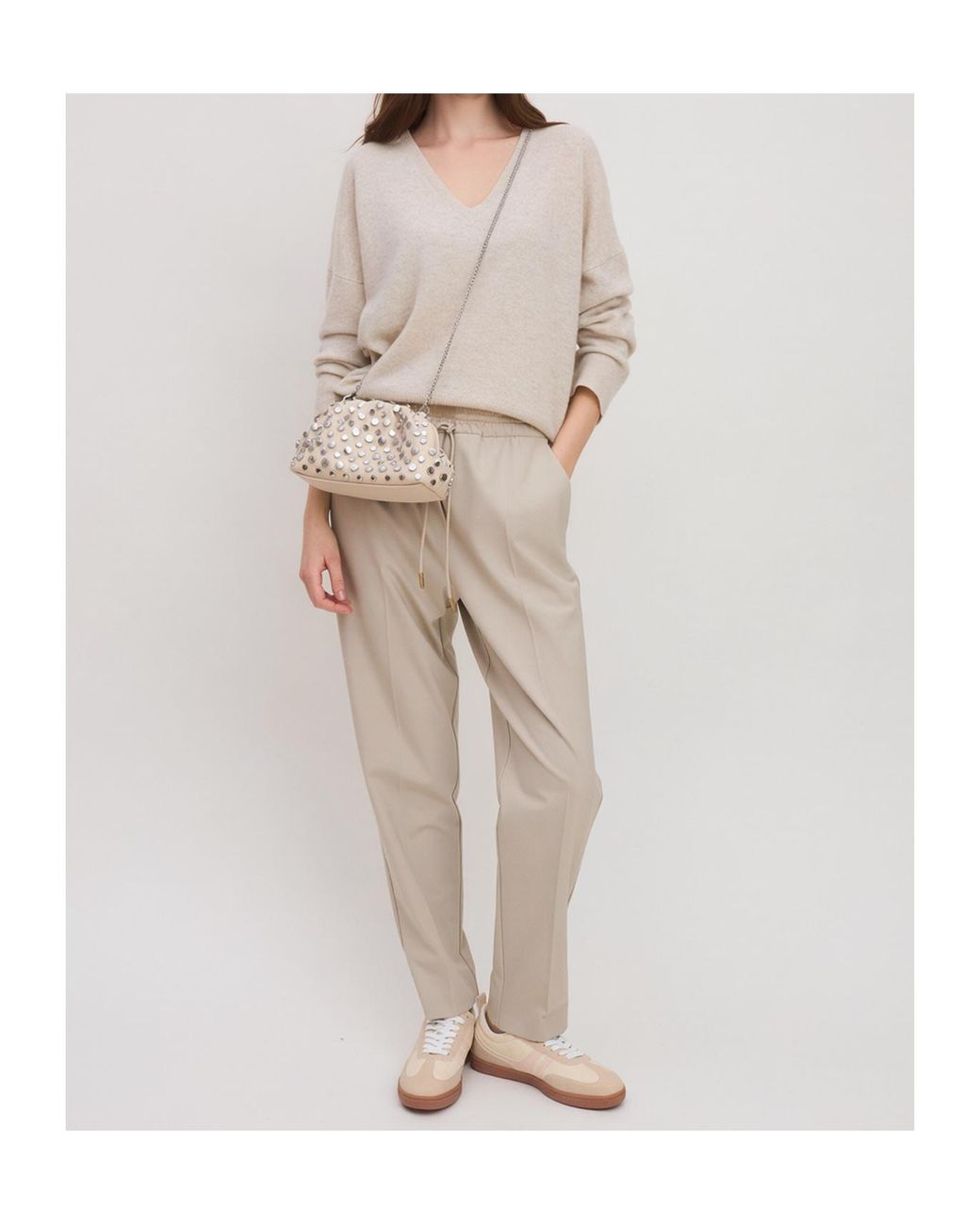 Marella Gray Ribbed V-Neck Knit Top