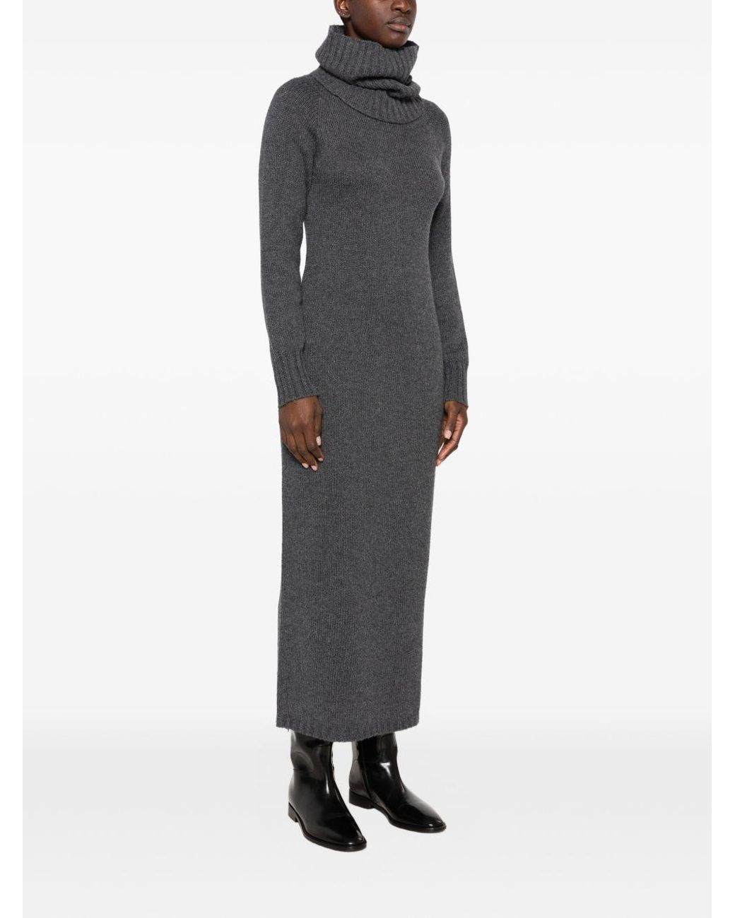 Twinset Blue Belted Ribbed-Knit Midi Dress