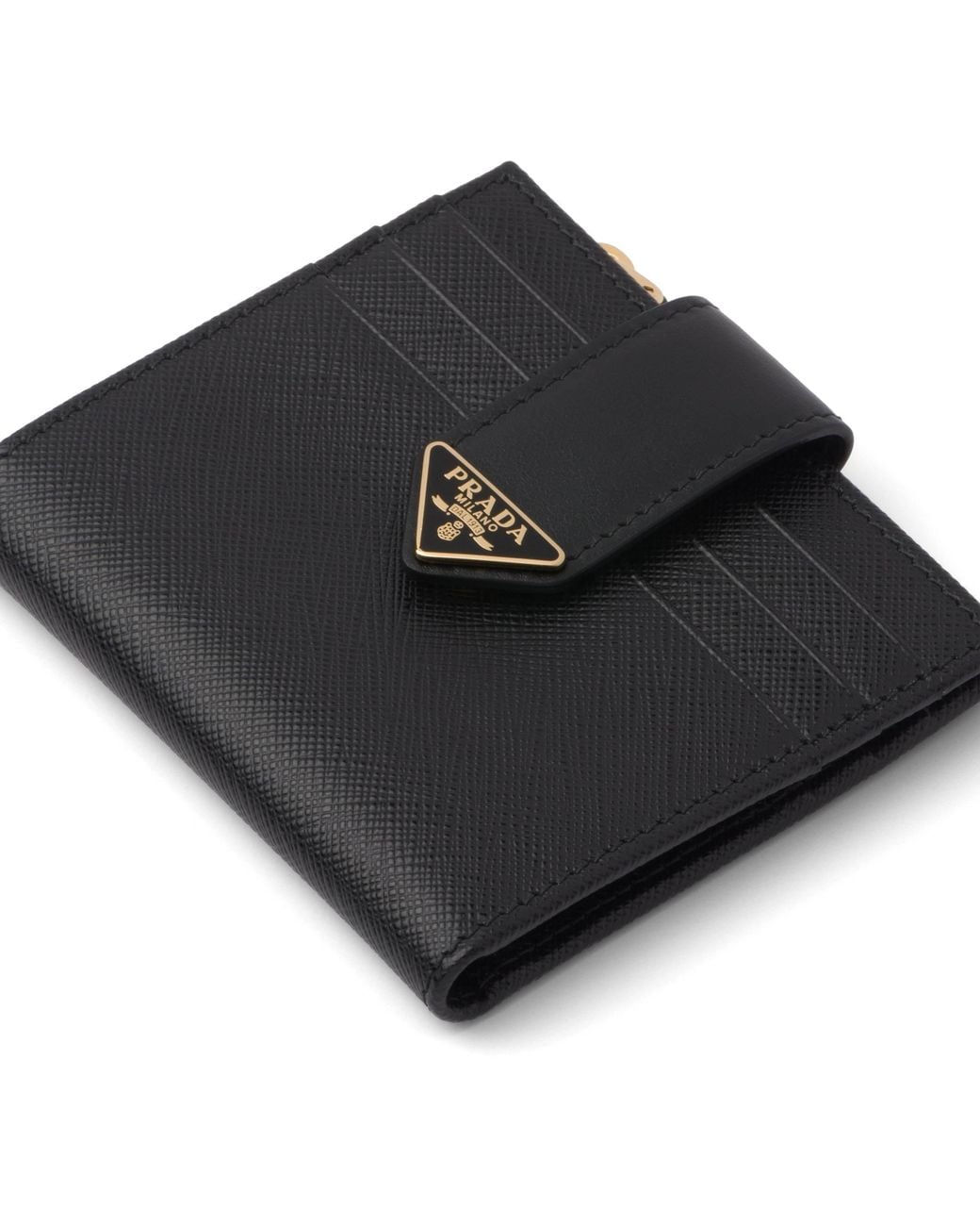 Prada Black Logo Plaque Zip-Up Wallet
