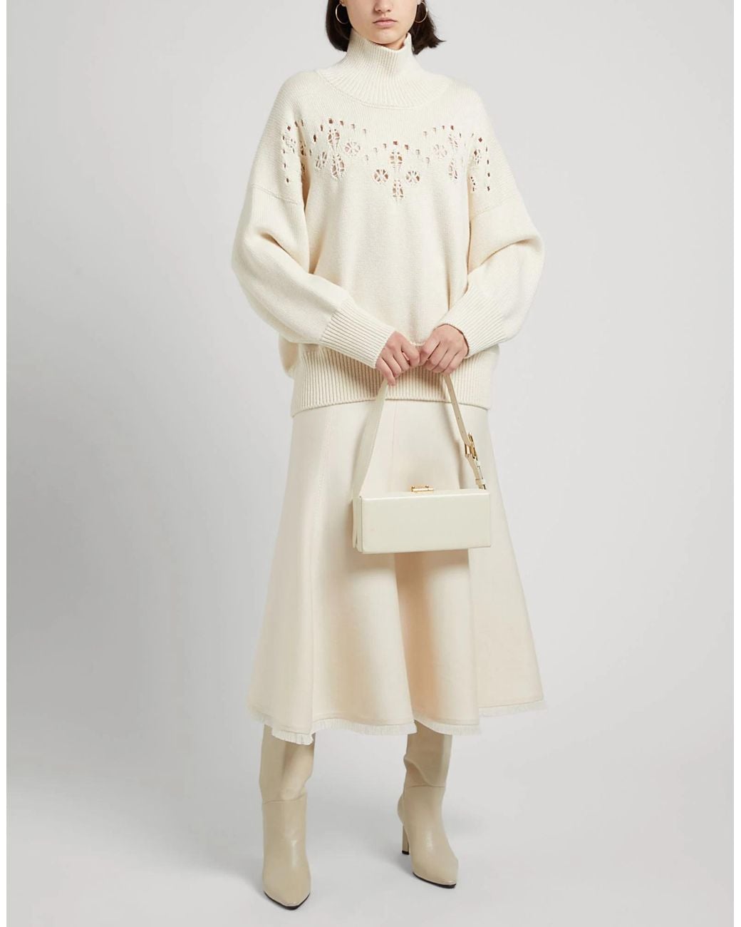 Chloé White Solid Turtleneck Sweater