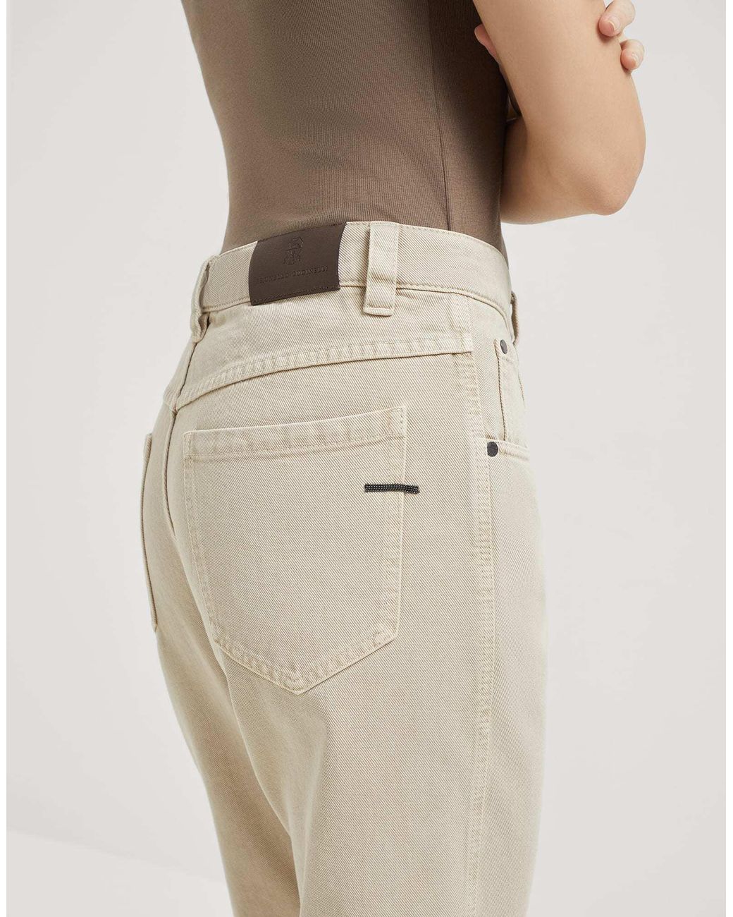 Brunello Cucinelli Natural Dyed Denim Five-Pocket Straight Trousers With Shiny Bartack