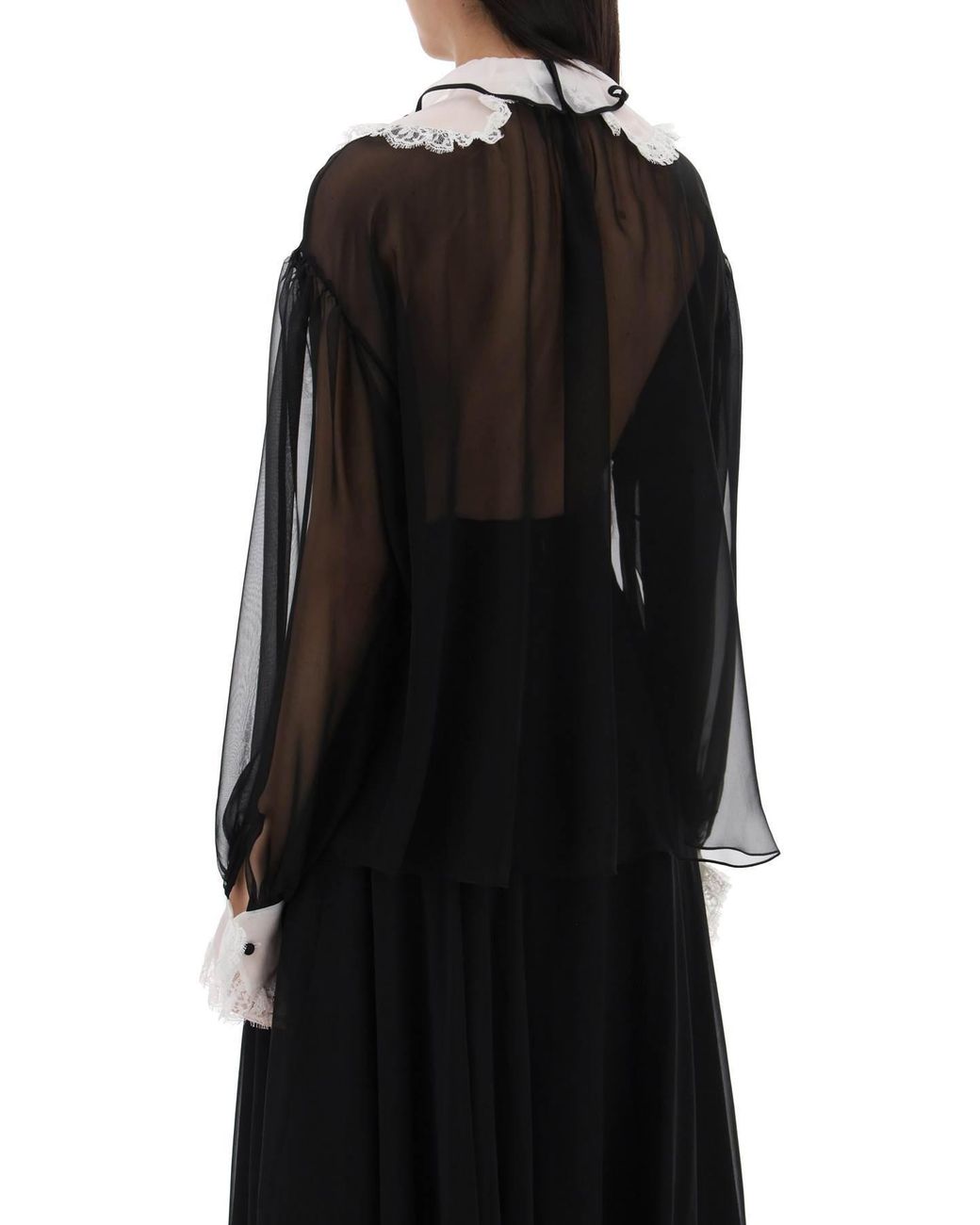 Dolce & Gabbana Black Ruffle Detailed Chiffon Shirt