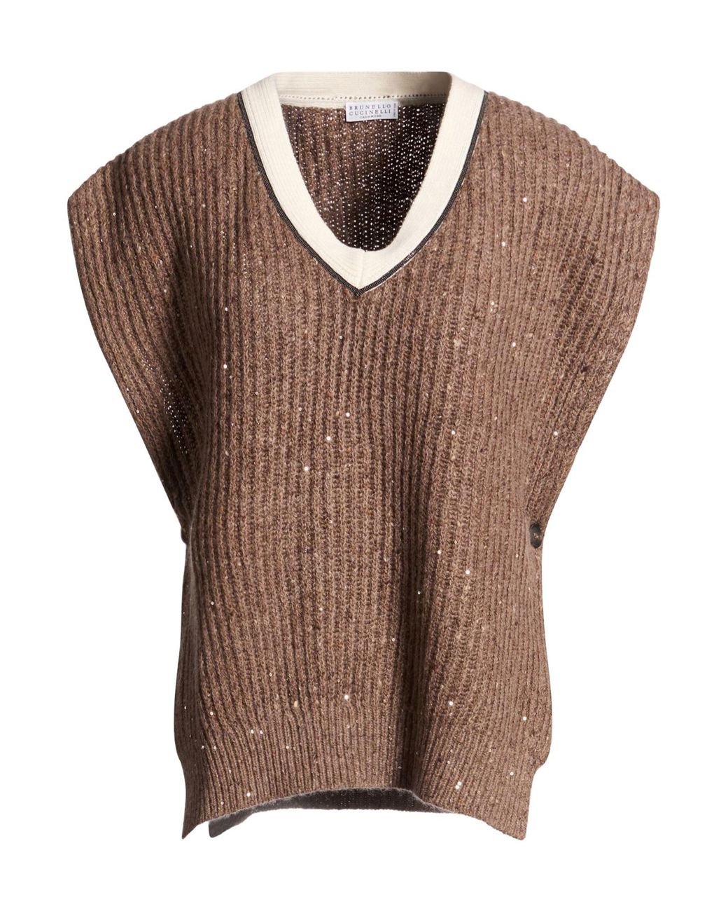 Brunello Cucinelli Brown Vneck Shortsleeve Knit Top