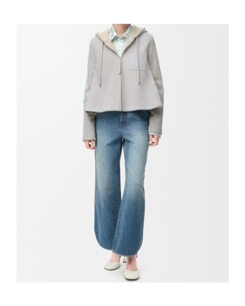 Loewe Gray Leather Hooded Jacket