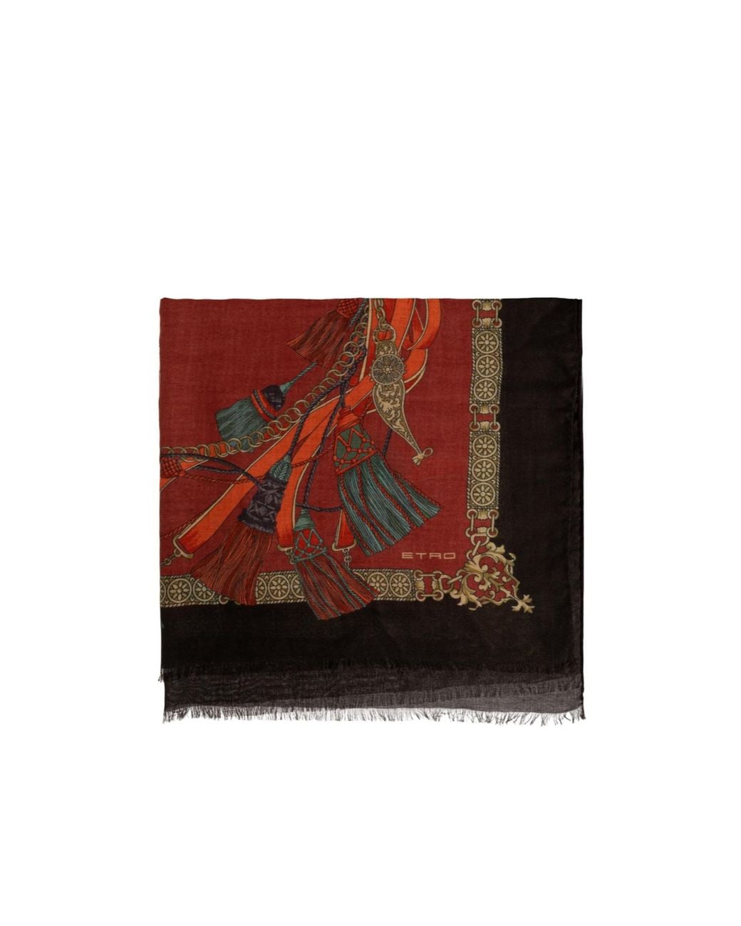 Etro Red Graphic-Print Frayed Scarf