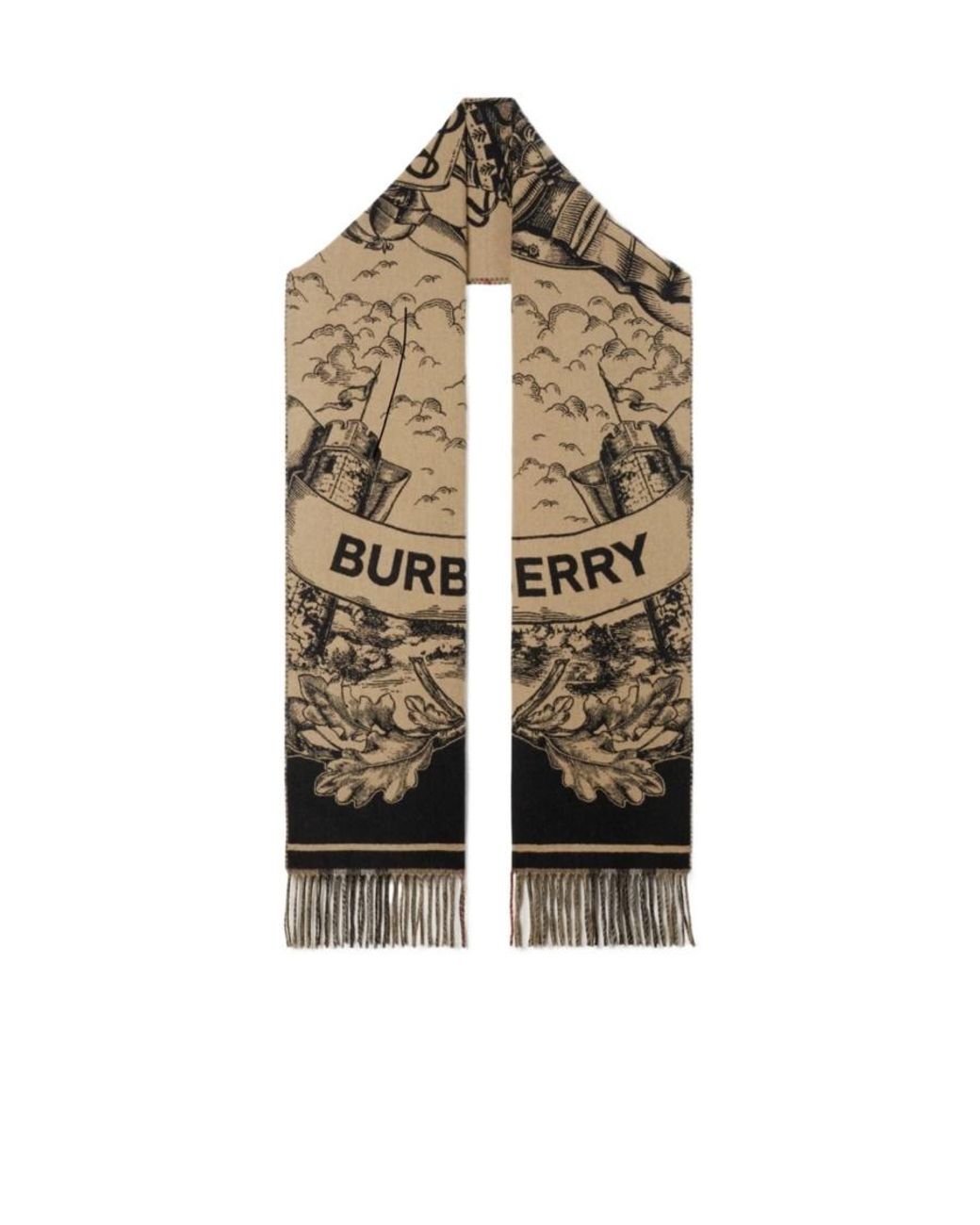 Burberry White Jacquard Reversible Fringed-Edge Scarf