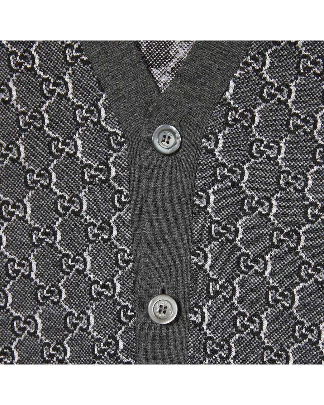 Gucci Gray Monogrammed Button-Up Cardigan for men