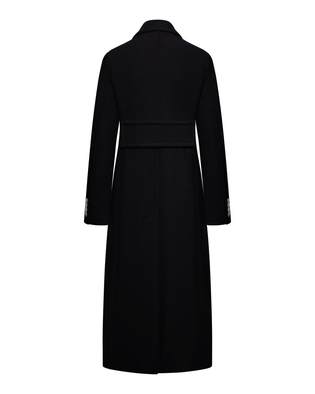 Sportmax Black Long Double-Breasted Coat With Structured Shoulders And Belt Detail