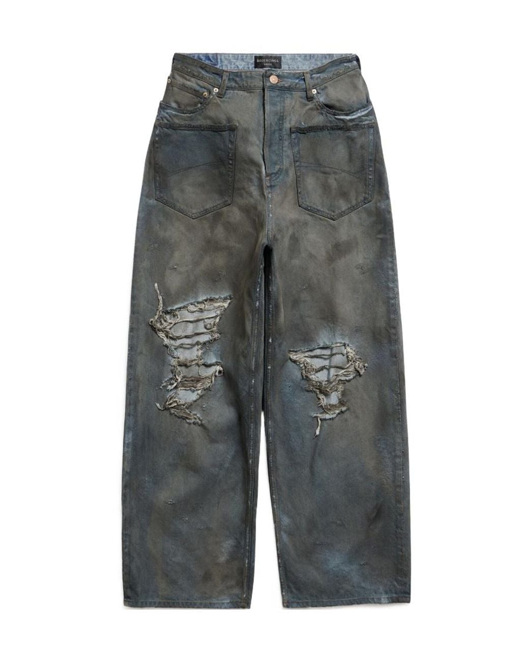 Balenciaga Gray Patched Pockets Baggy Jeans for men