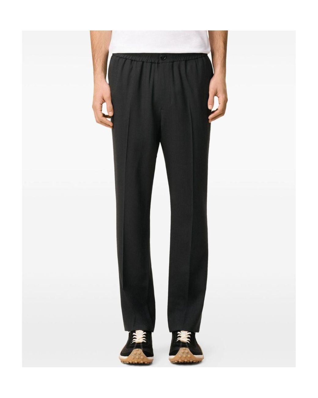 AMI Black Elasticated Waist Straight-Leg Trousers for men