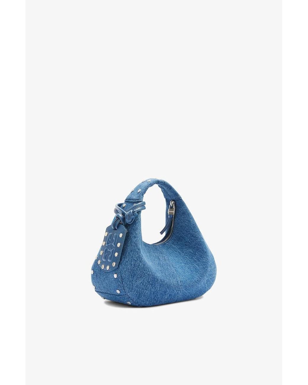 Ganni Blue Mini Hobo Bag With Studs