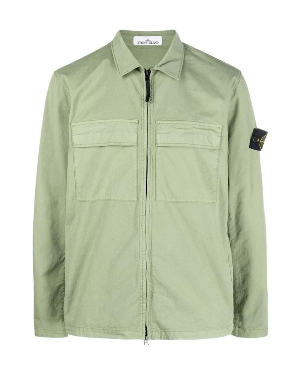 Stone Island Green Compass-Logo Shirt Jacket for men