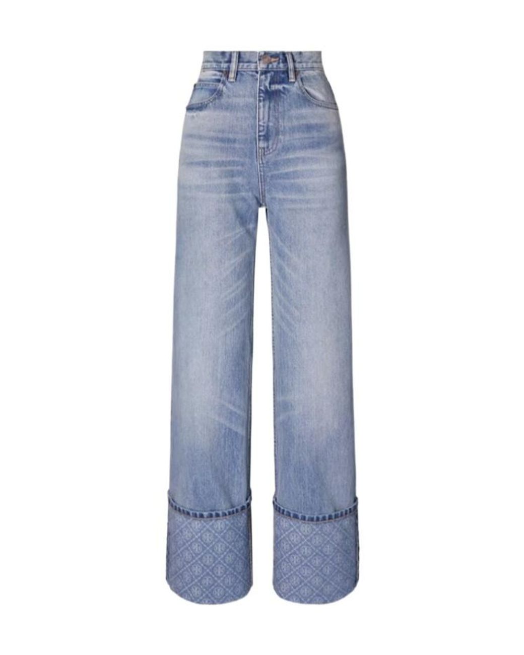 Tory Burch Blue Contrast Cuff Straight Leg Jeans
