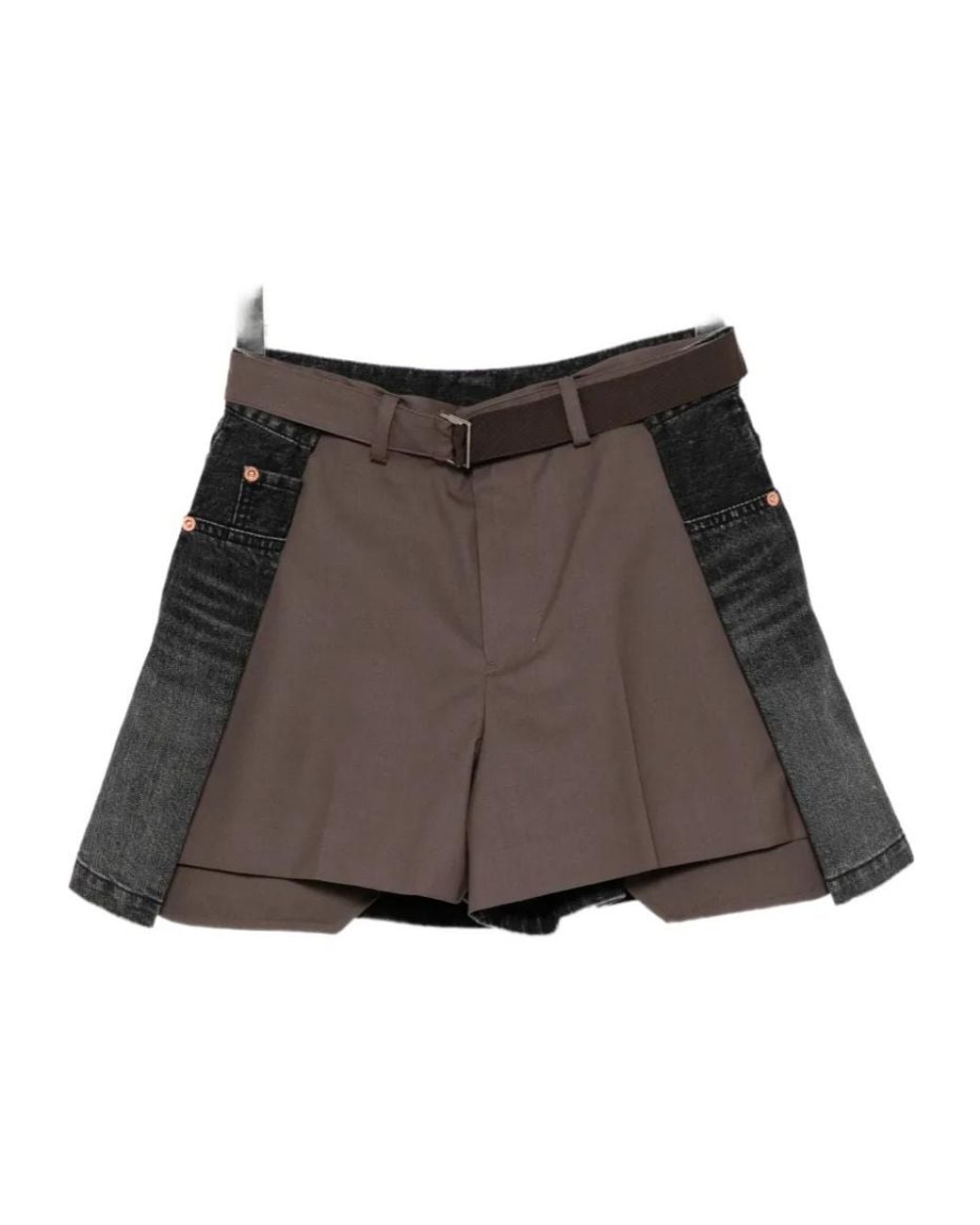 Sacai Brown Hybrid Denim-Panel Shorts