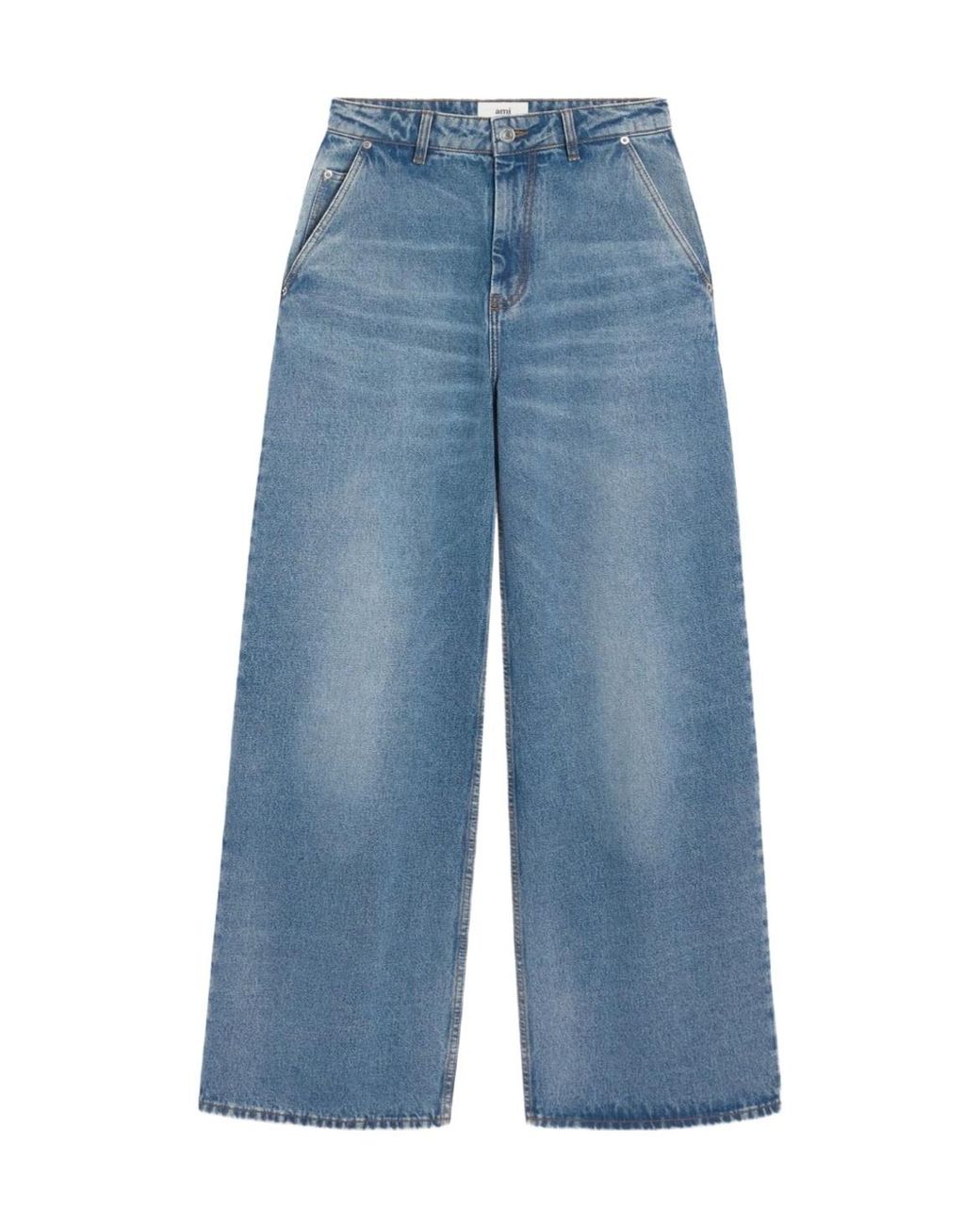 AMI Blue Cotton Super Wide-Leg Jeans