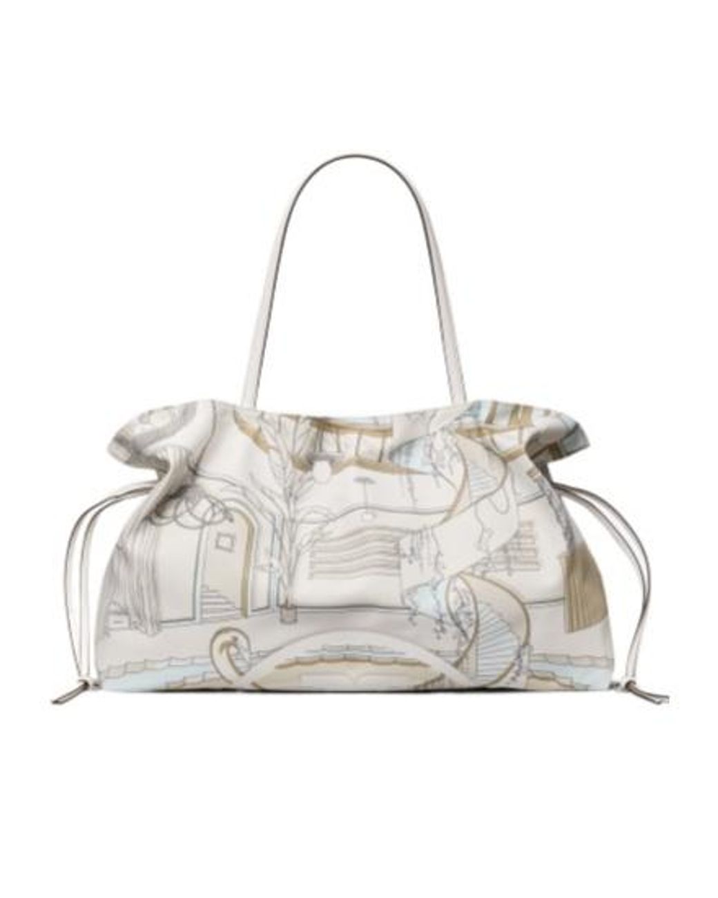 Tory Burch White Large Ella Drawstring Tote Bag