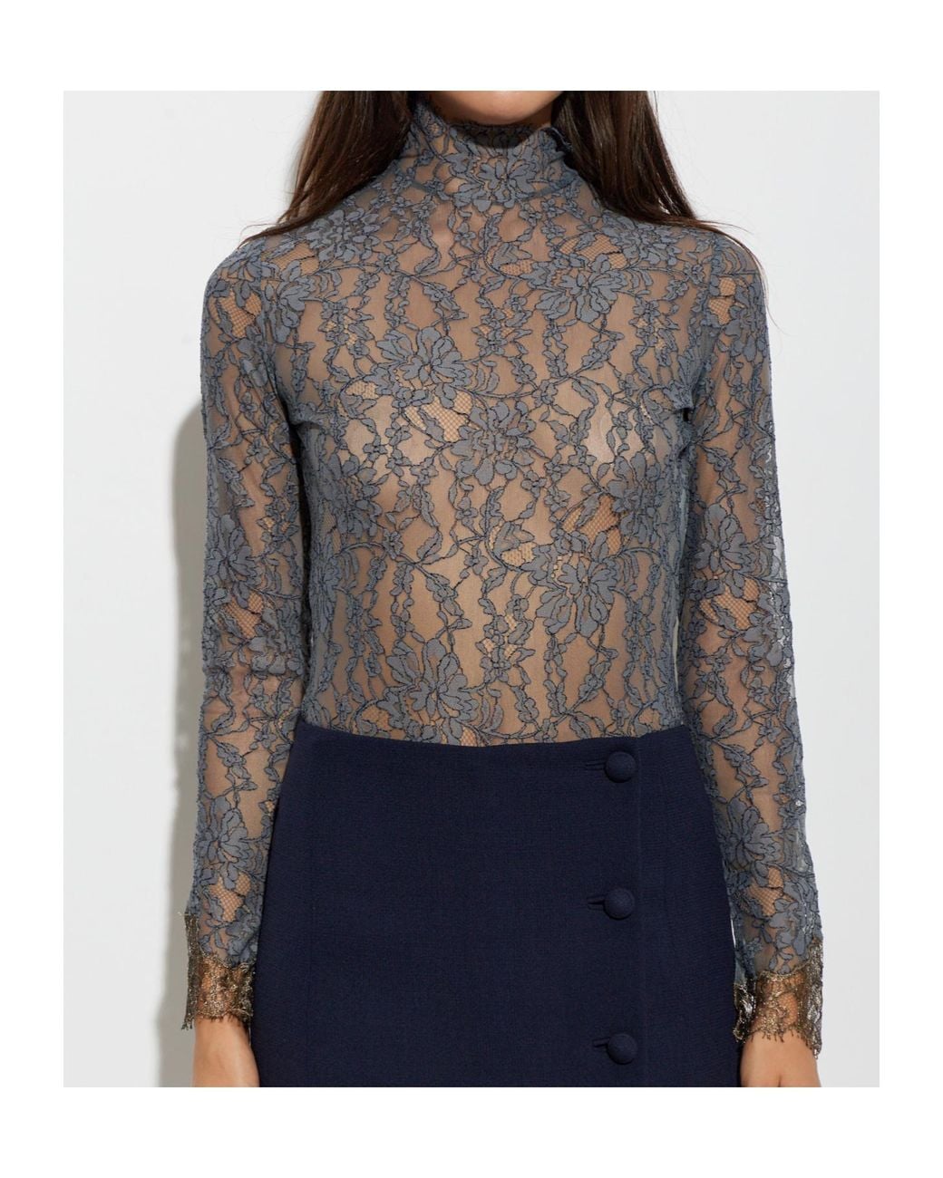 Valentino Gray High-Necked Long-Sleeved Bodysuit