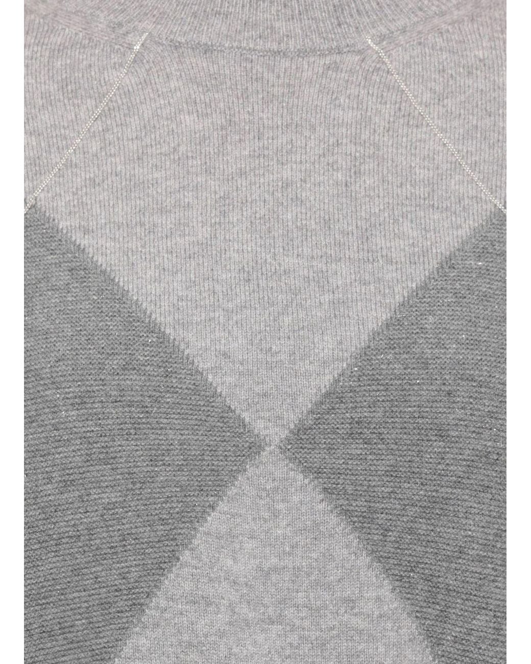 Peserico Gray Beaded Diamond Ribbed Jumper