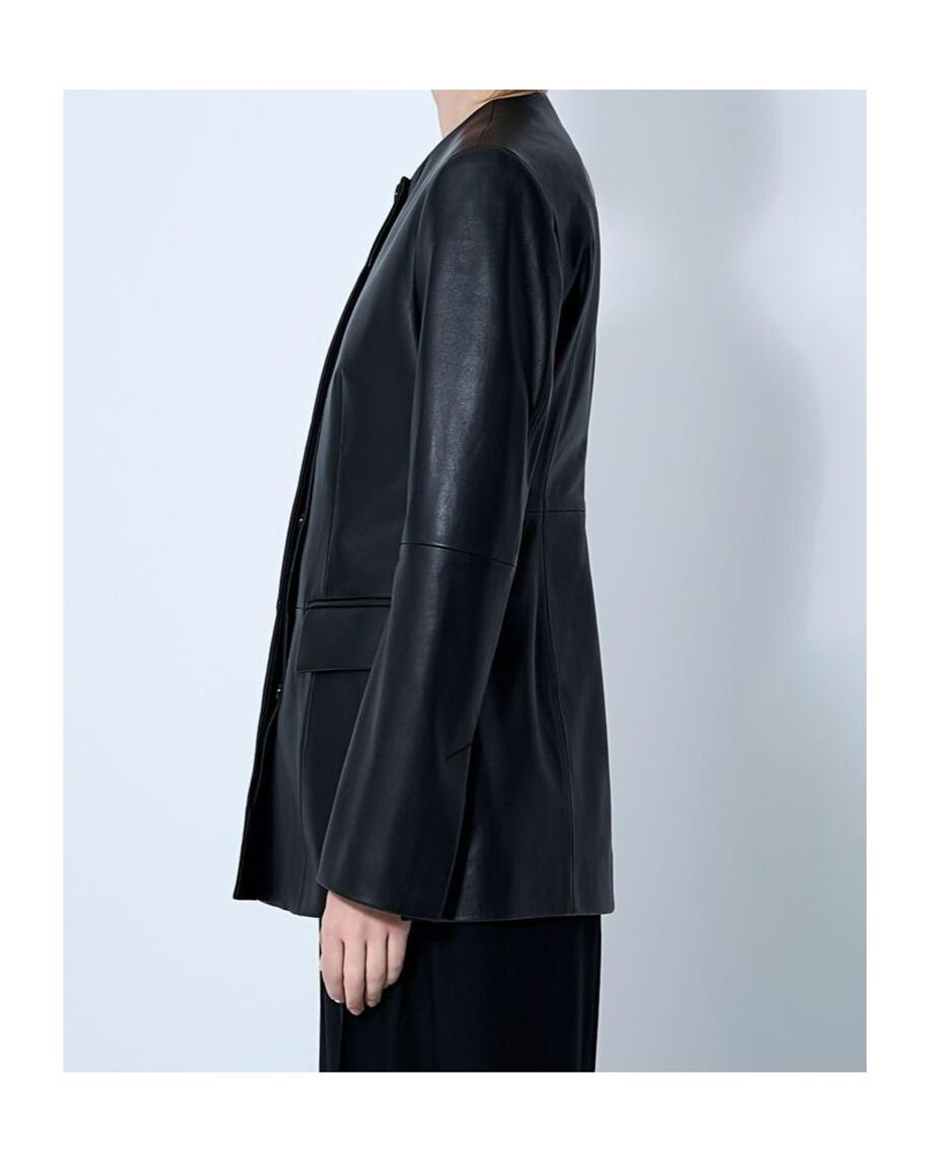 Totême Blue Totême Long Sleevedcrewneck Leather Jacket