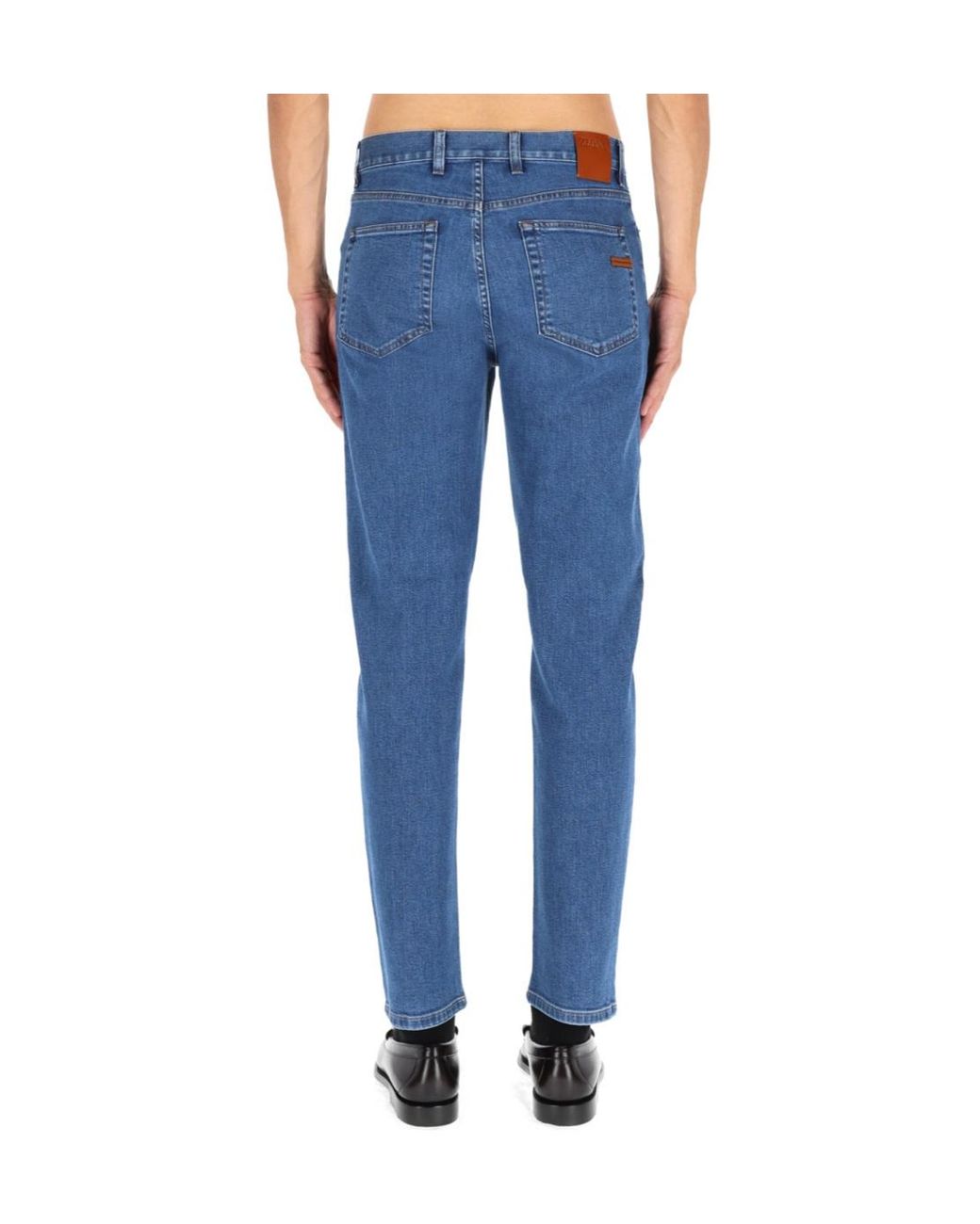 Zegna Blue Logo Patch Straight Leg Jeans for men