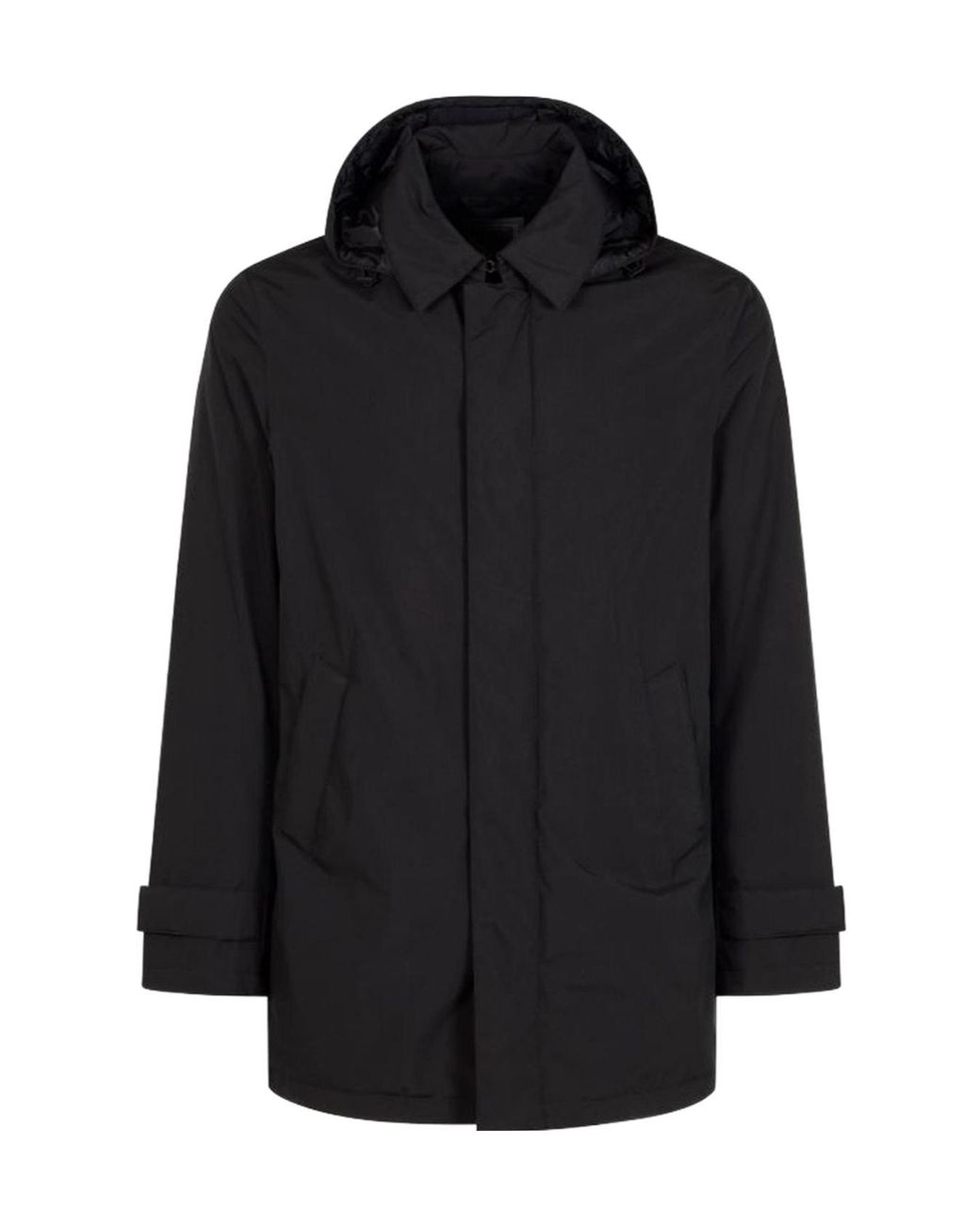 Herno Black Concelaled Front Hooded Jacket for men