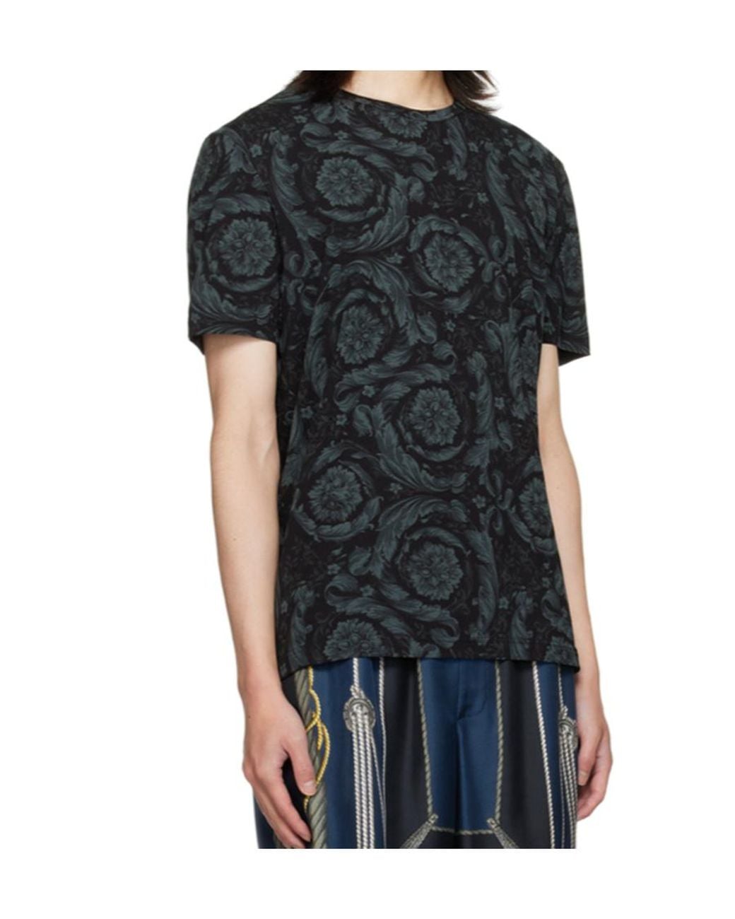 Versace Black Barocco-Printed Crewneck T-Shirt for men