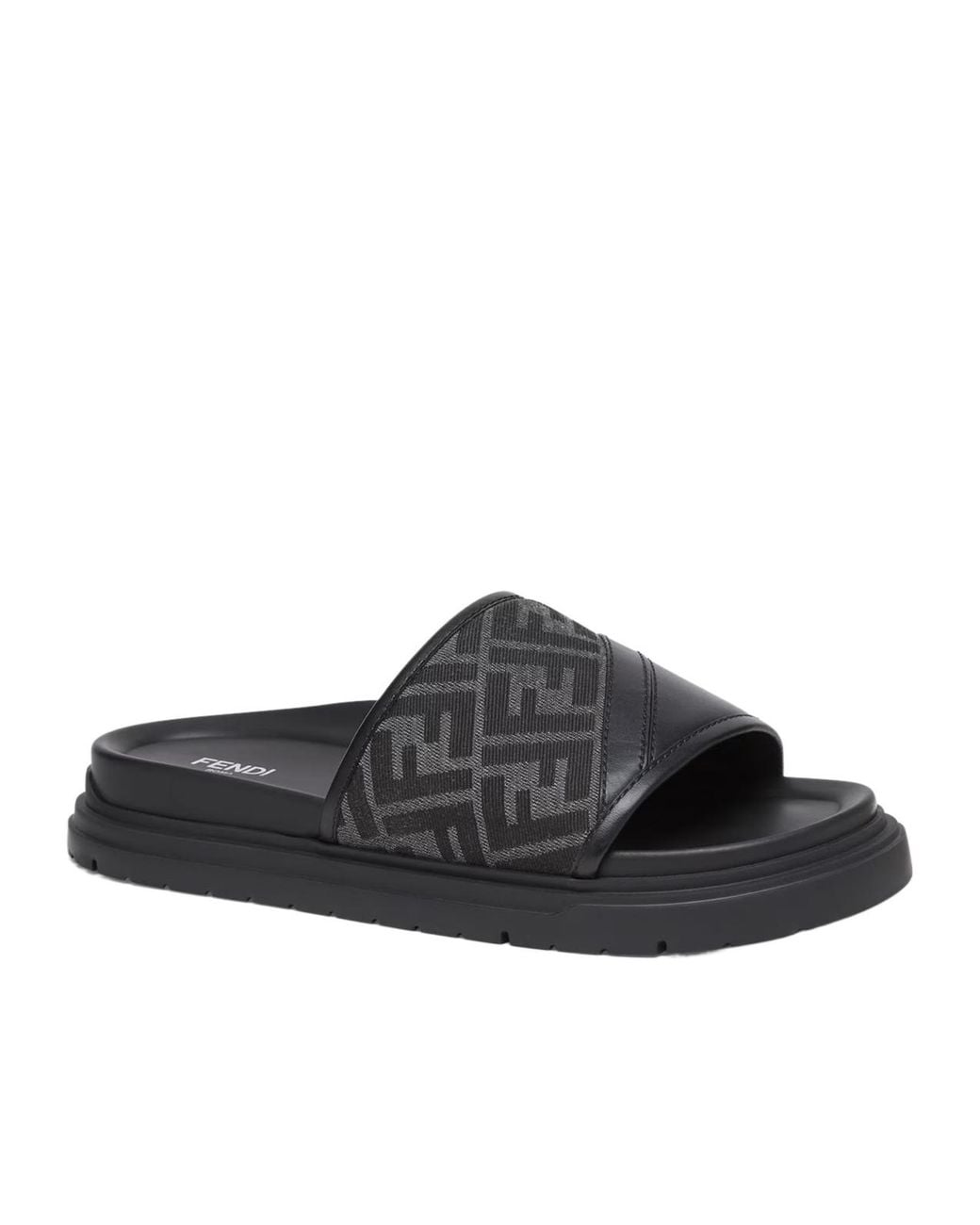 Fendi Black Ff Jacquard Open Toe Slides for men