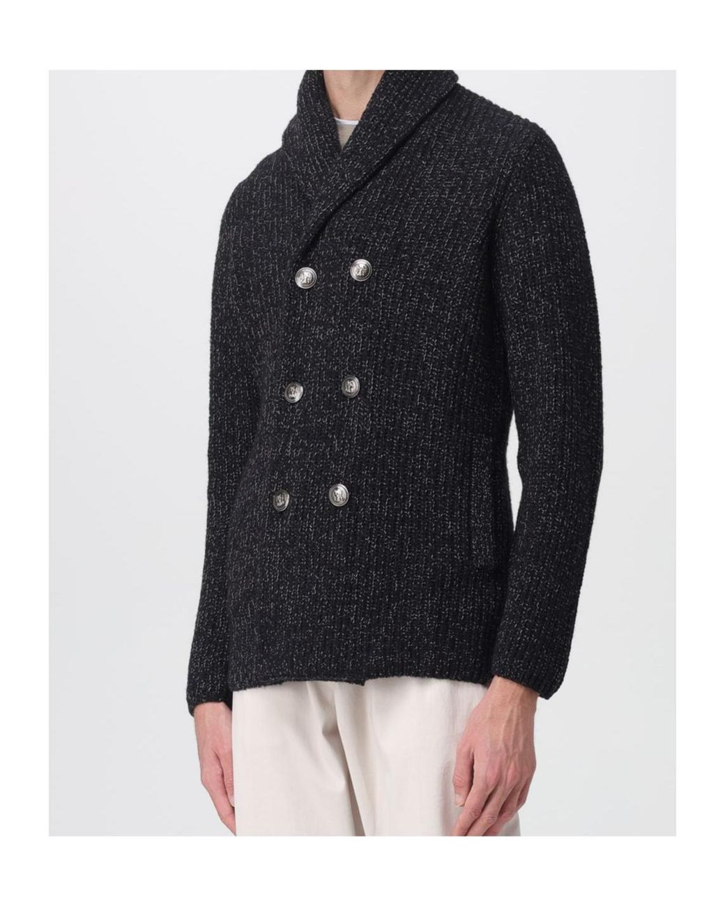 Brunello Cucinelli Black Long-Sleeved Double-Breasted Cardigan for men
