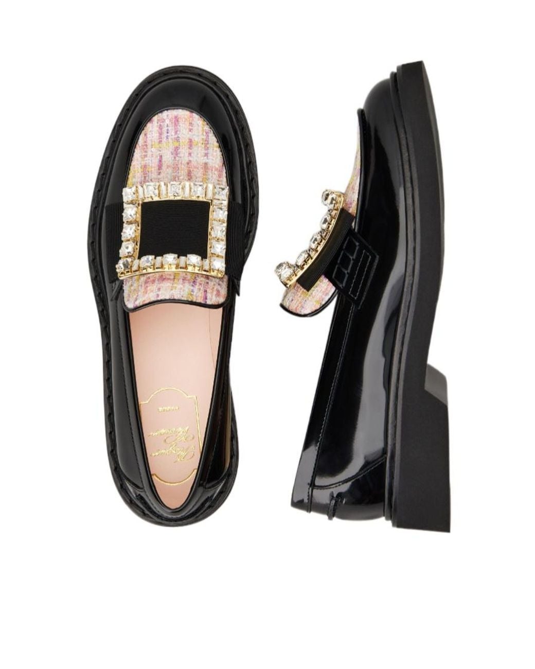 Roger Vivier Black Viv' Rangers Strass Buckle Loafers