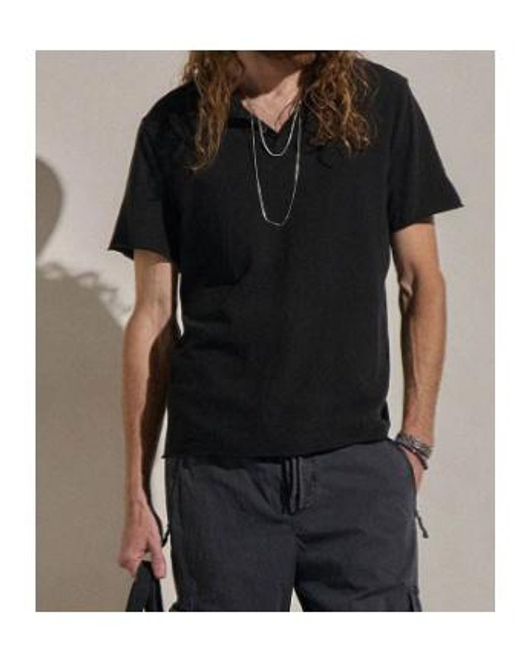James Perse Black Slub Jersey Short Sleeve Henley for men