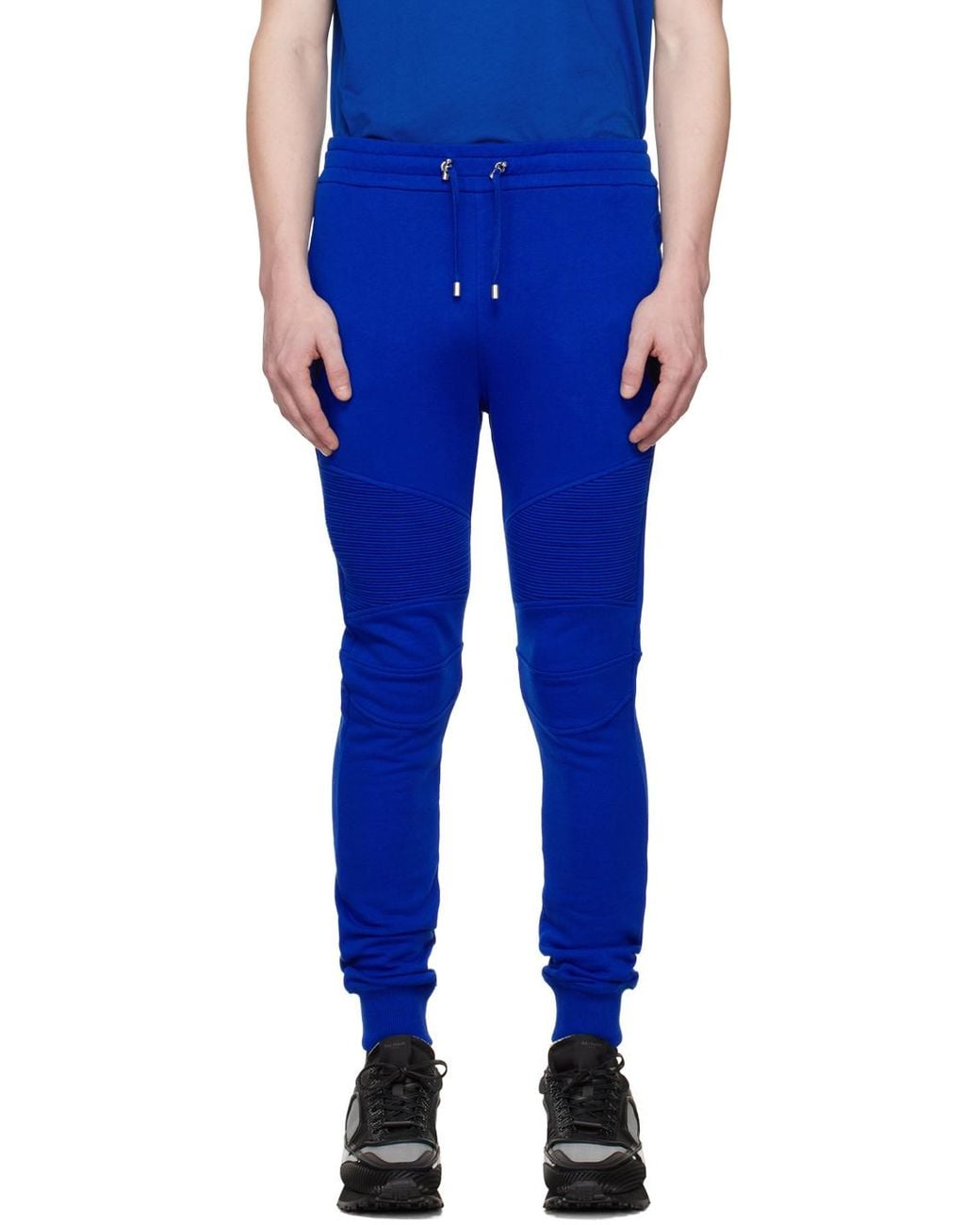 Balmain Blue Logo Printed Cotton Jogging Pants for men