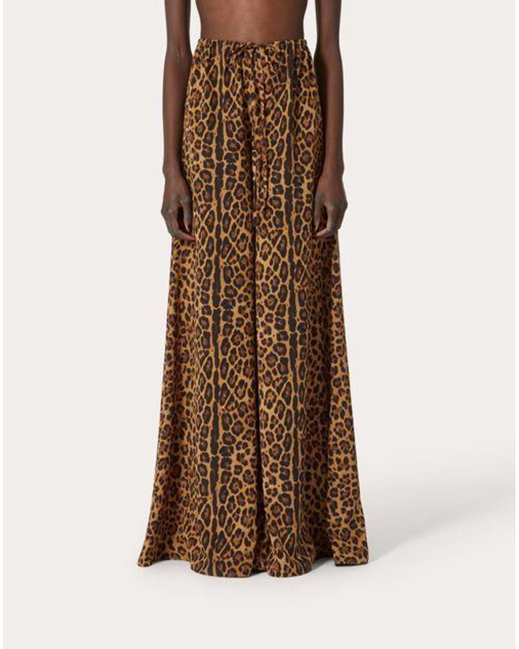 Valentino Brown Leopard Print Double Crepe Casual Pants