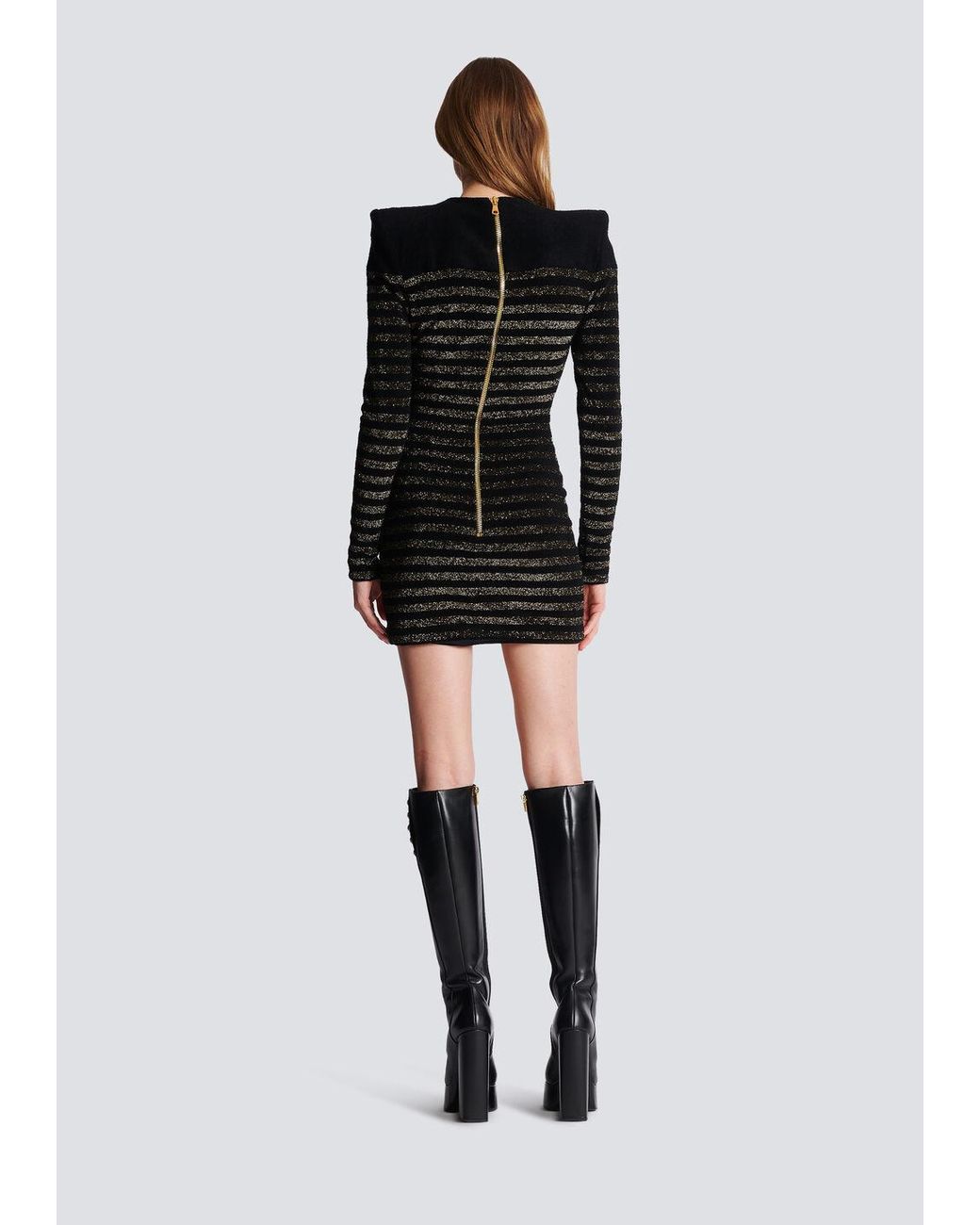 Balmain Black Striped Lurex Jersey Dress